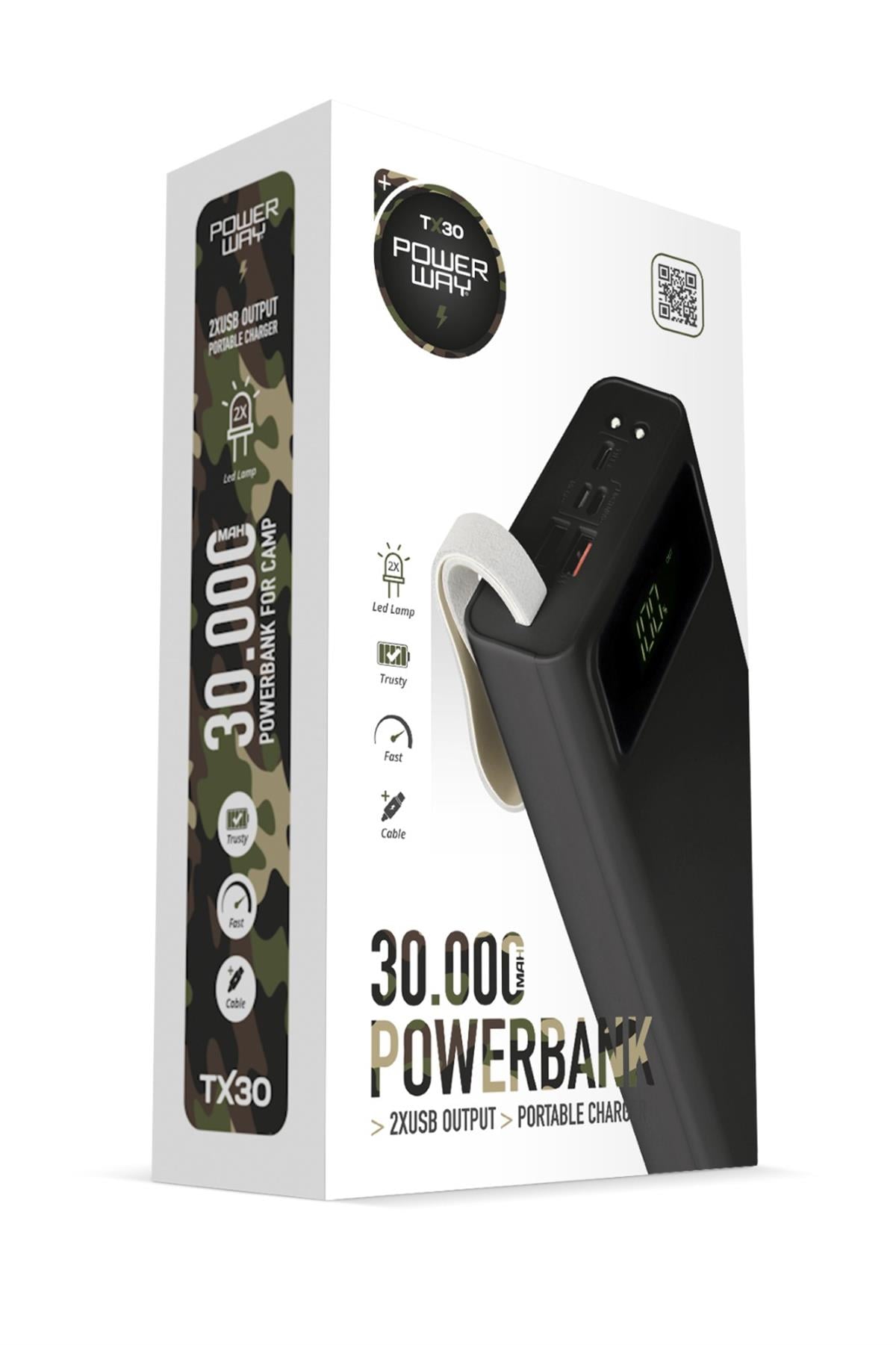 TX30 Siyah Led Işıklı Dijital Göstergeli 30.000 mAh (Gerçek 30.000 mAh Garantili) Powerbank