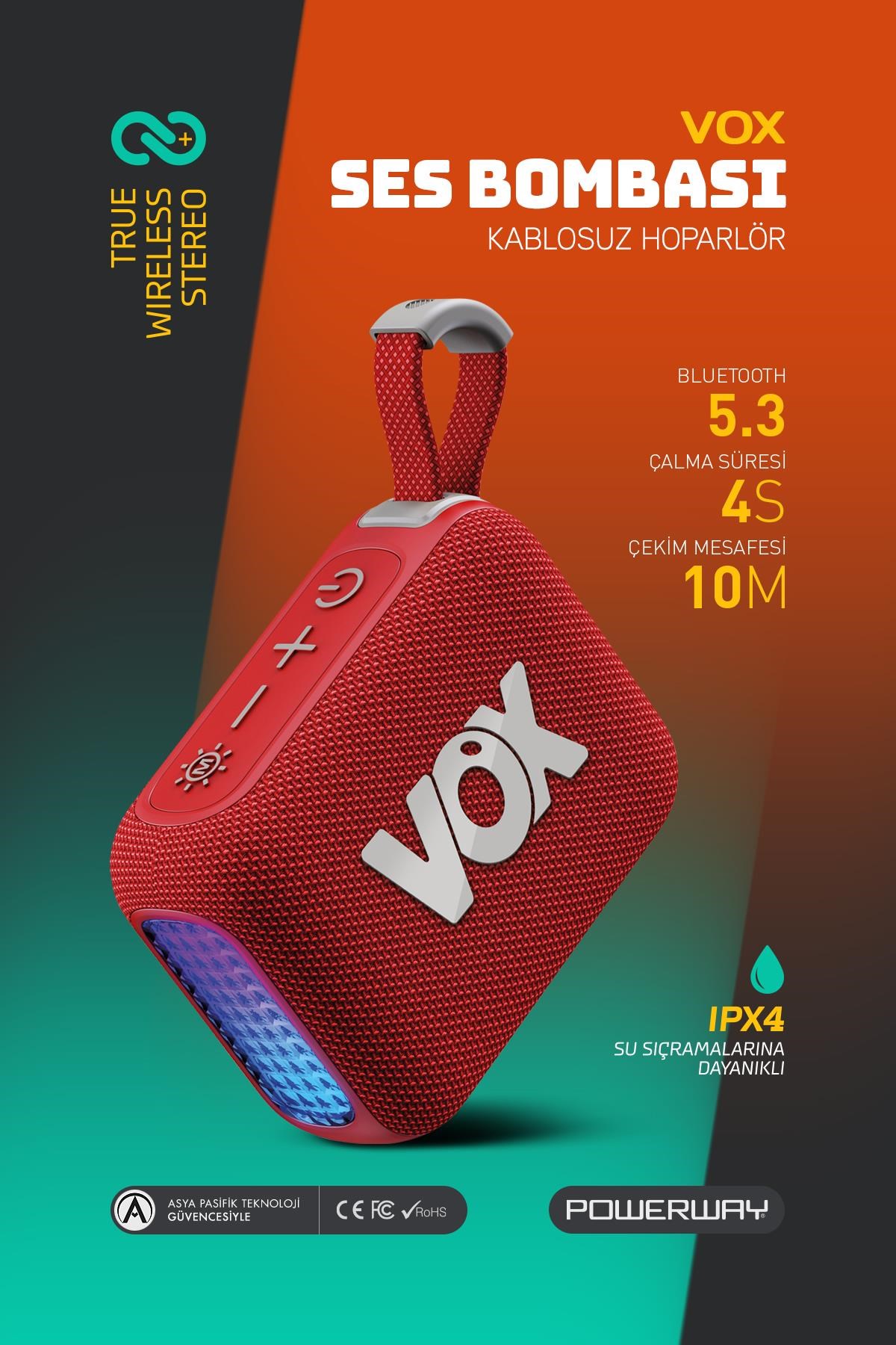 Vox Usb Hafıza Kartı Aux Led Işıklı Bluetooth Hoparlör Hi-Fi Ses Bombası