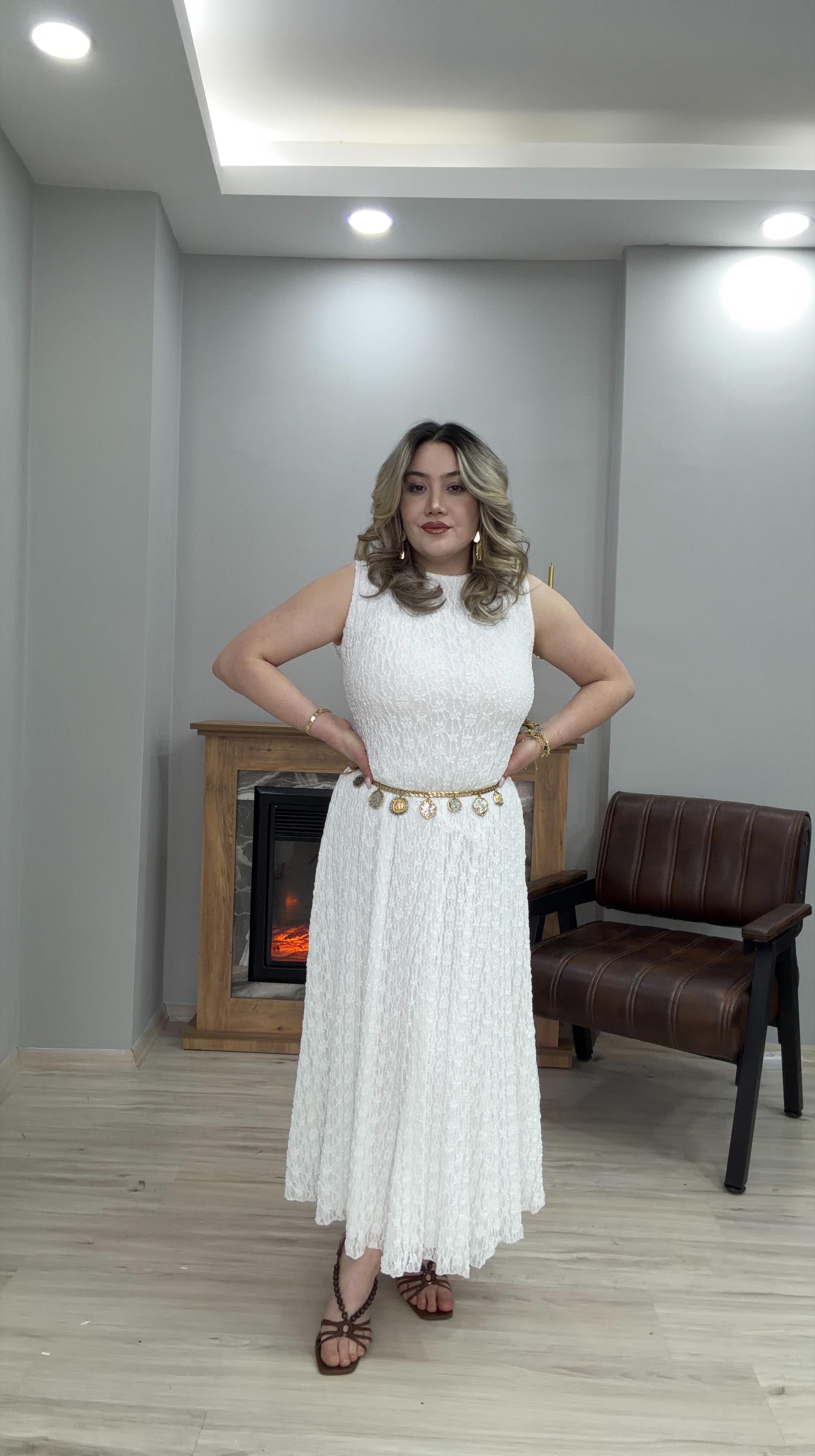  DANTEL MİDİBOY ELBİSE BEYAZ