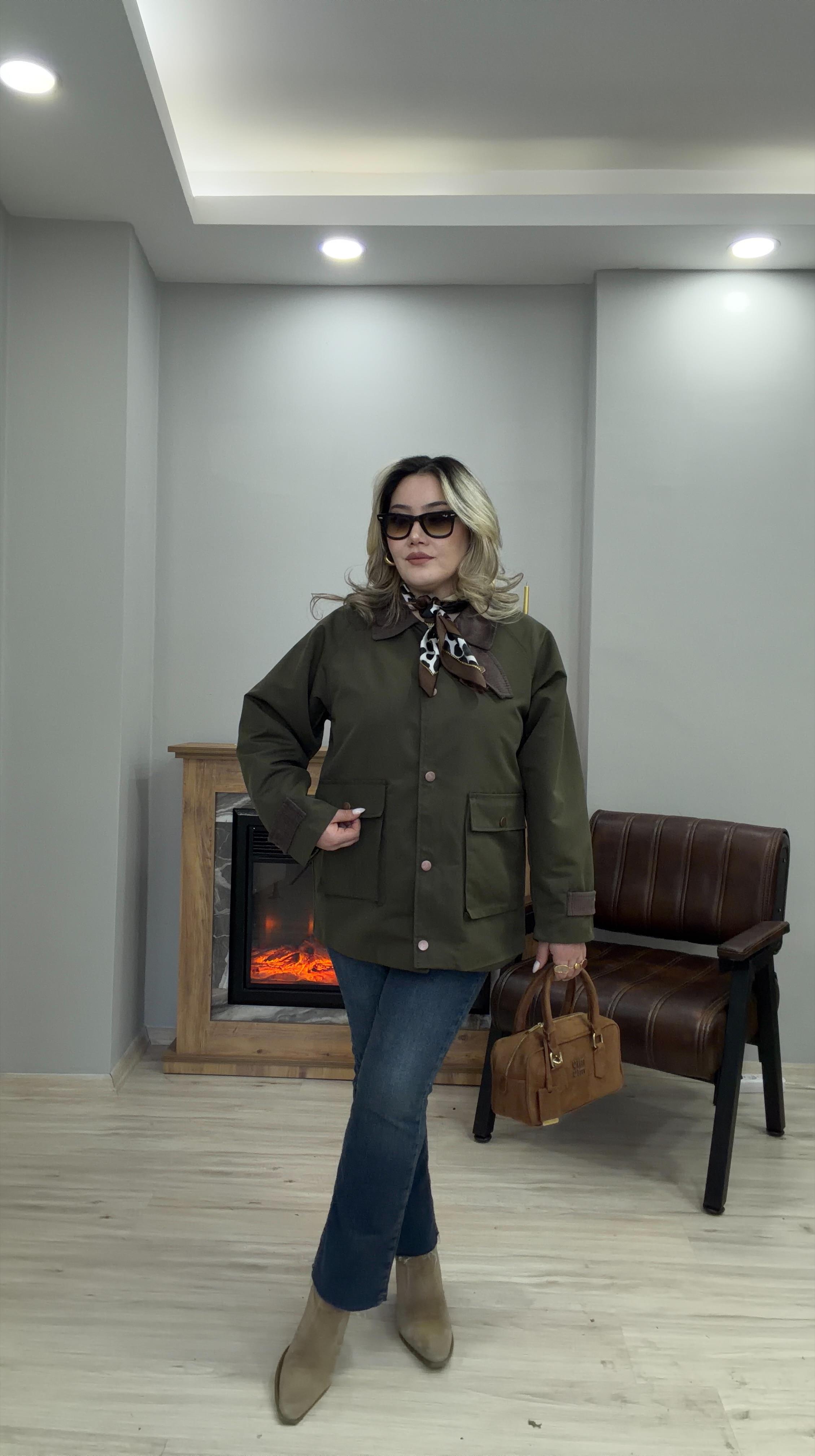 ASTARLI KAHVE DETAYLI HAKİ MEVSİMLİK CEKET