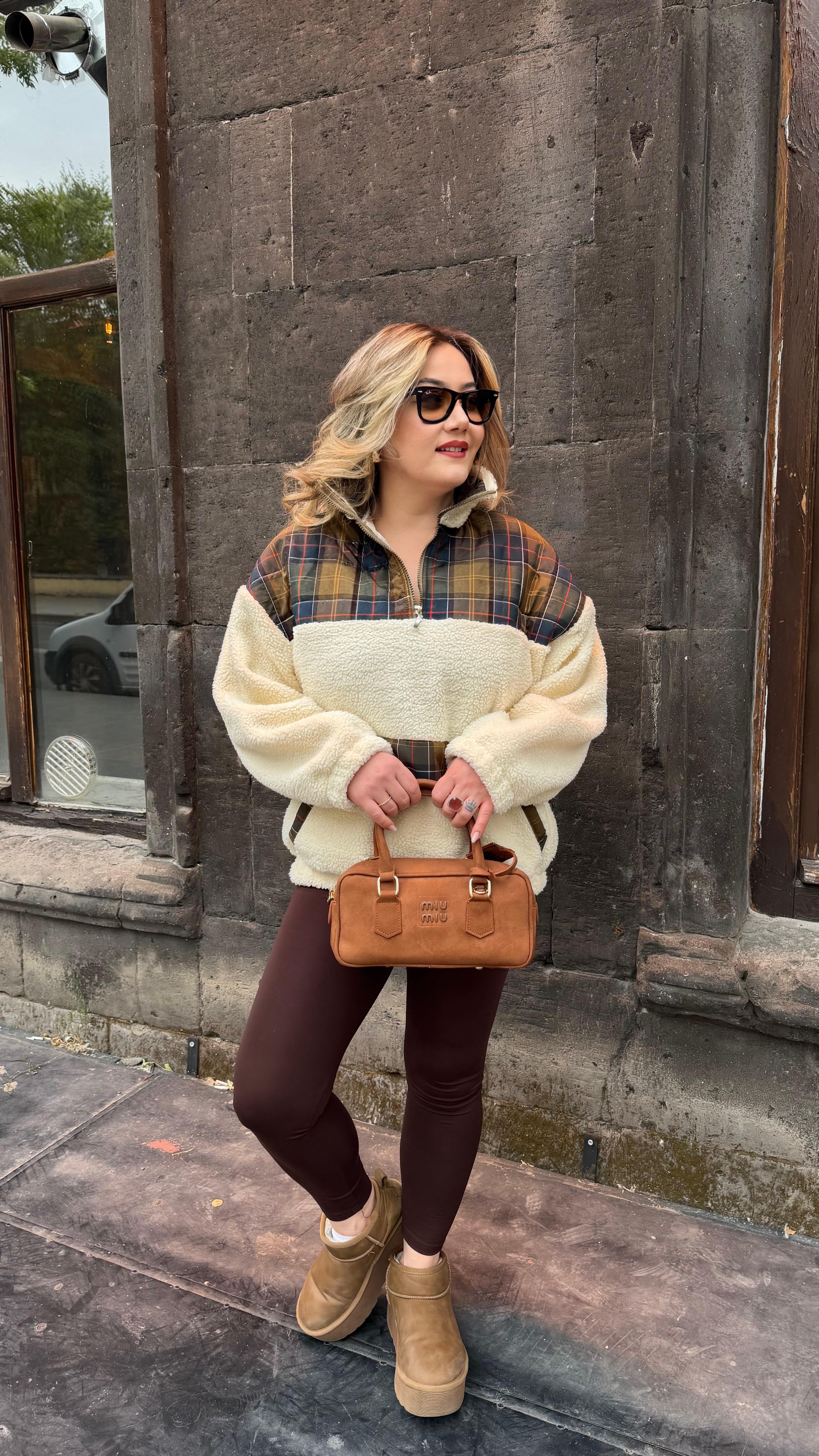 BAKLAVA DESEN PELUŞ SWEAT HAKİ