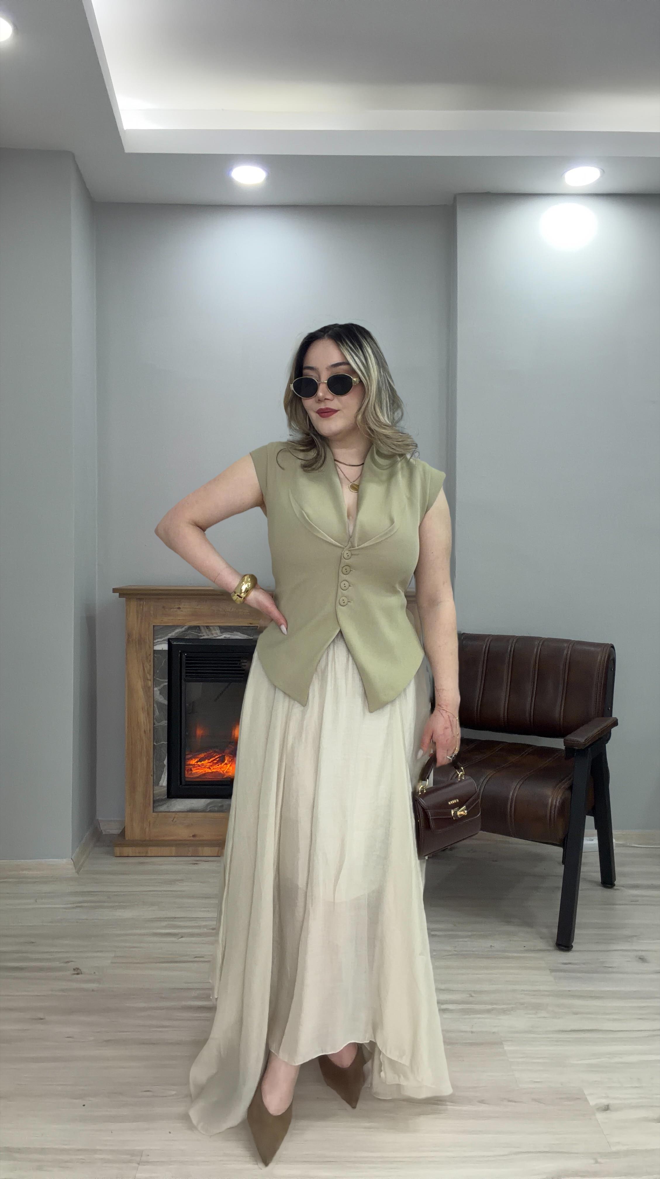 BELİ LASTİKLİ ASİMETRİK TENSEL ETEK TAŞ