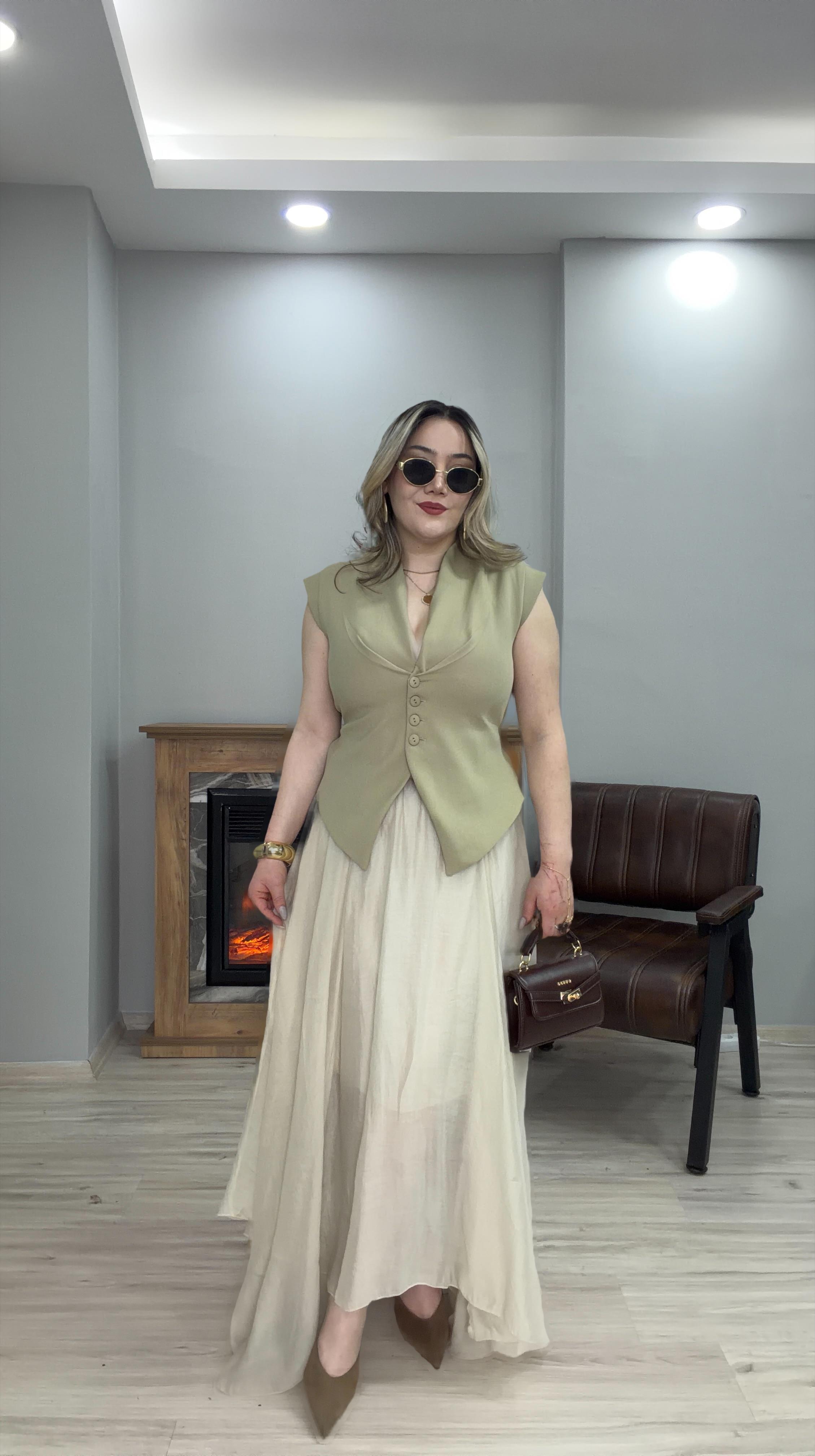 BELİ LASTİKLİ ASİMETRİK TENSEL ETEK TAŞ