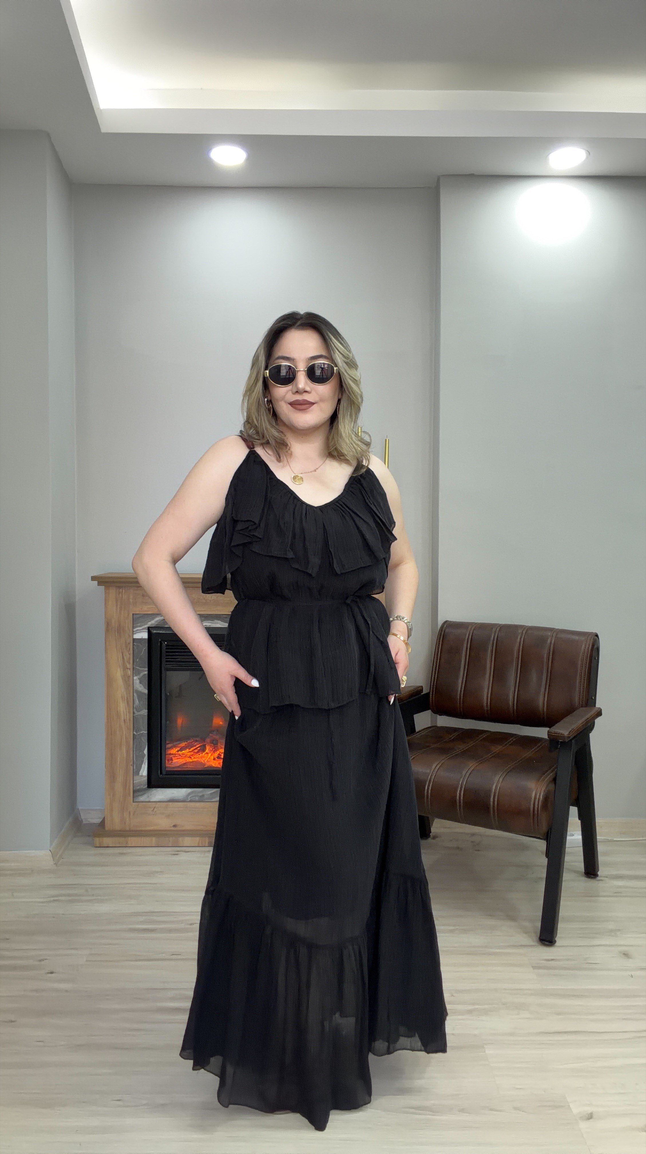 BELİ LASTİKLİ TENSEL ETEK SİYAH
