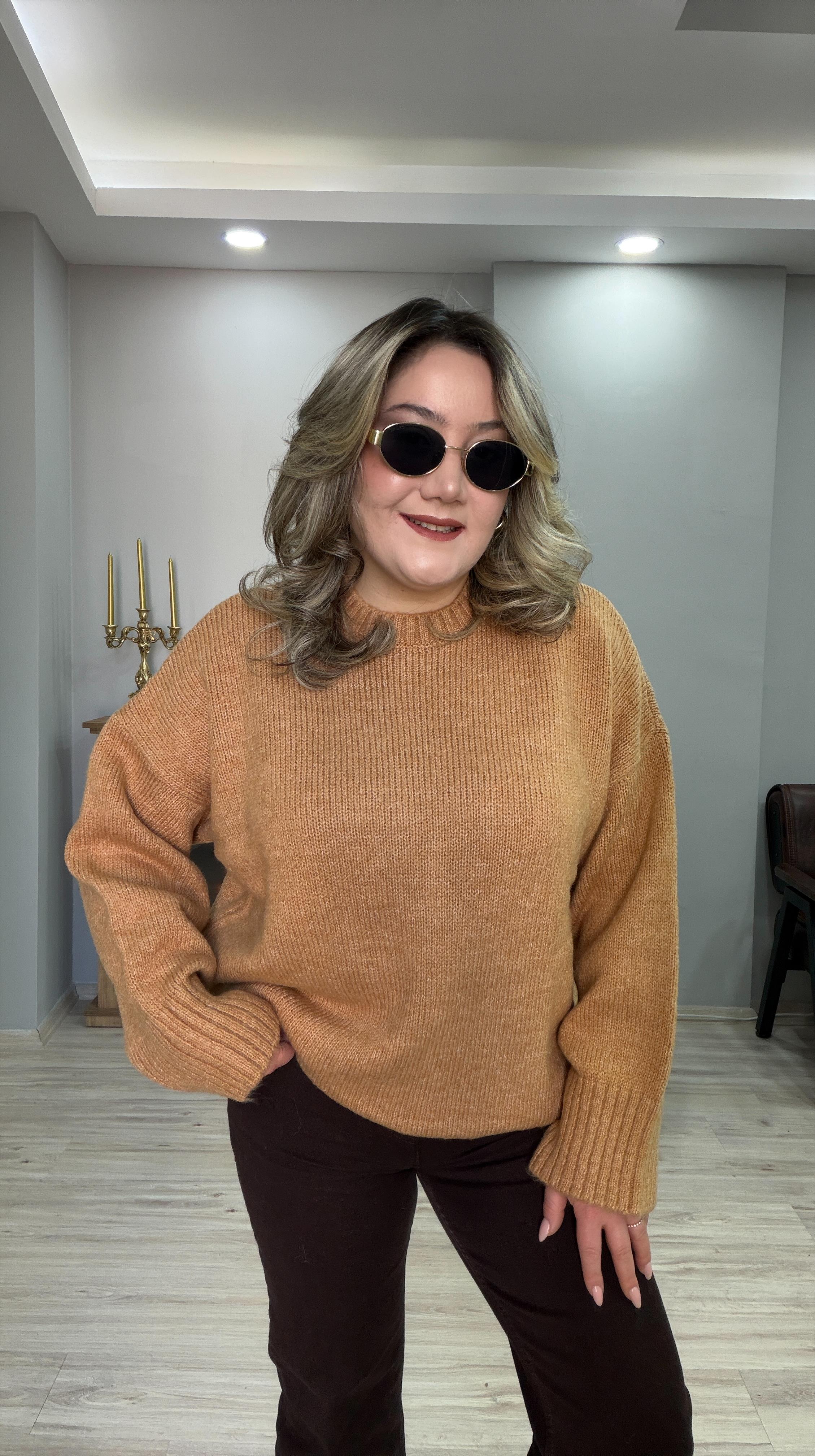 BİSİKLET YAKA CASUAL KAZAK CAMEL