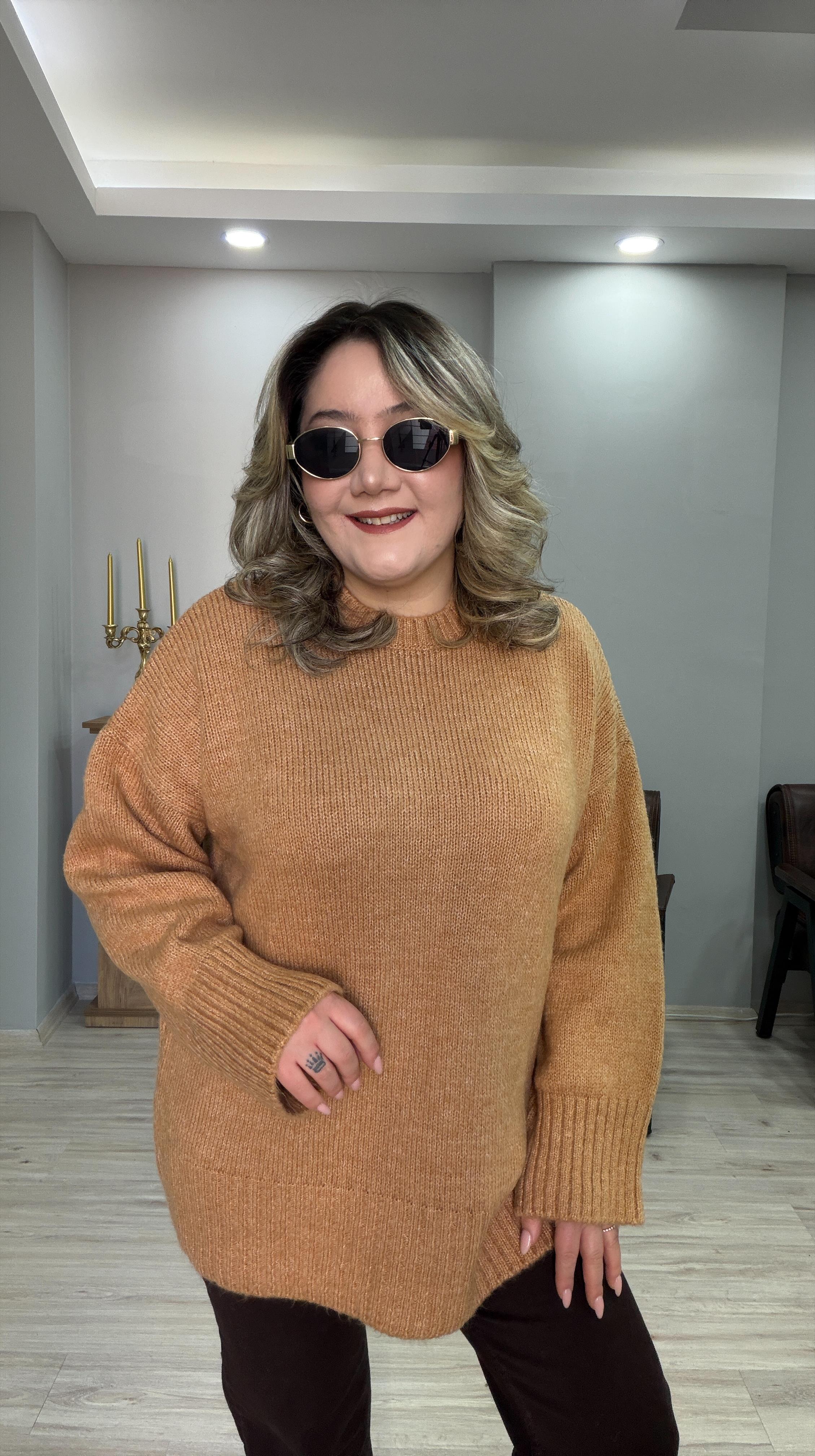 BİSİKLET YAKA CASUAL KAZAK CAMEL