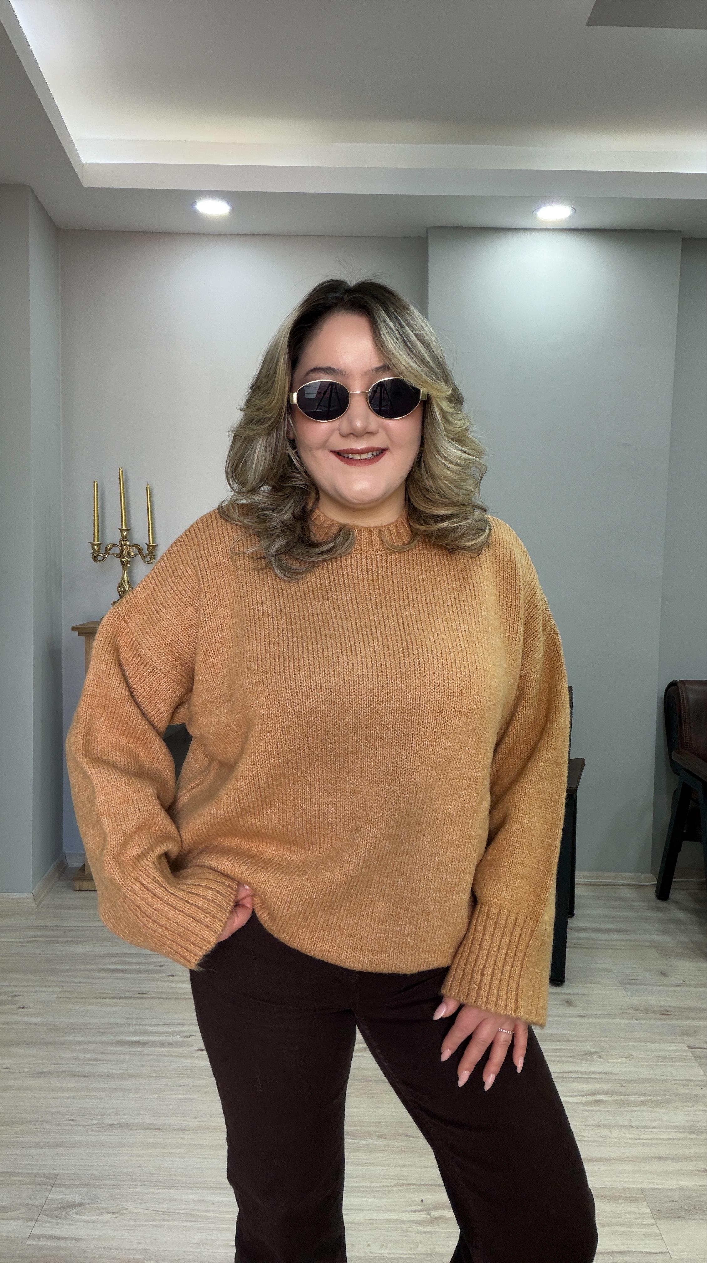 BİSİKLET YAKA CASUAL KAZAK CAMEL