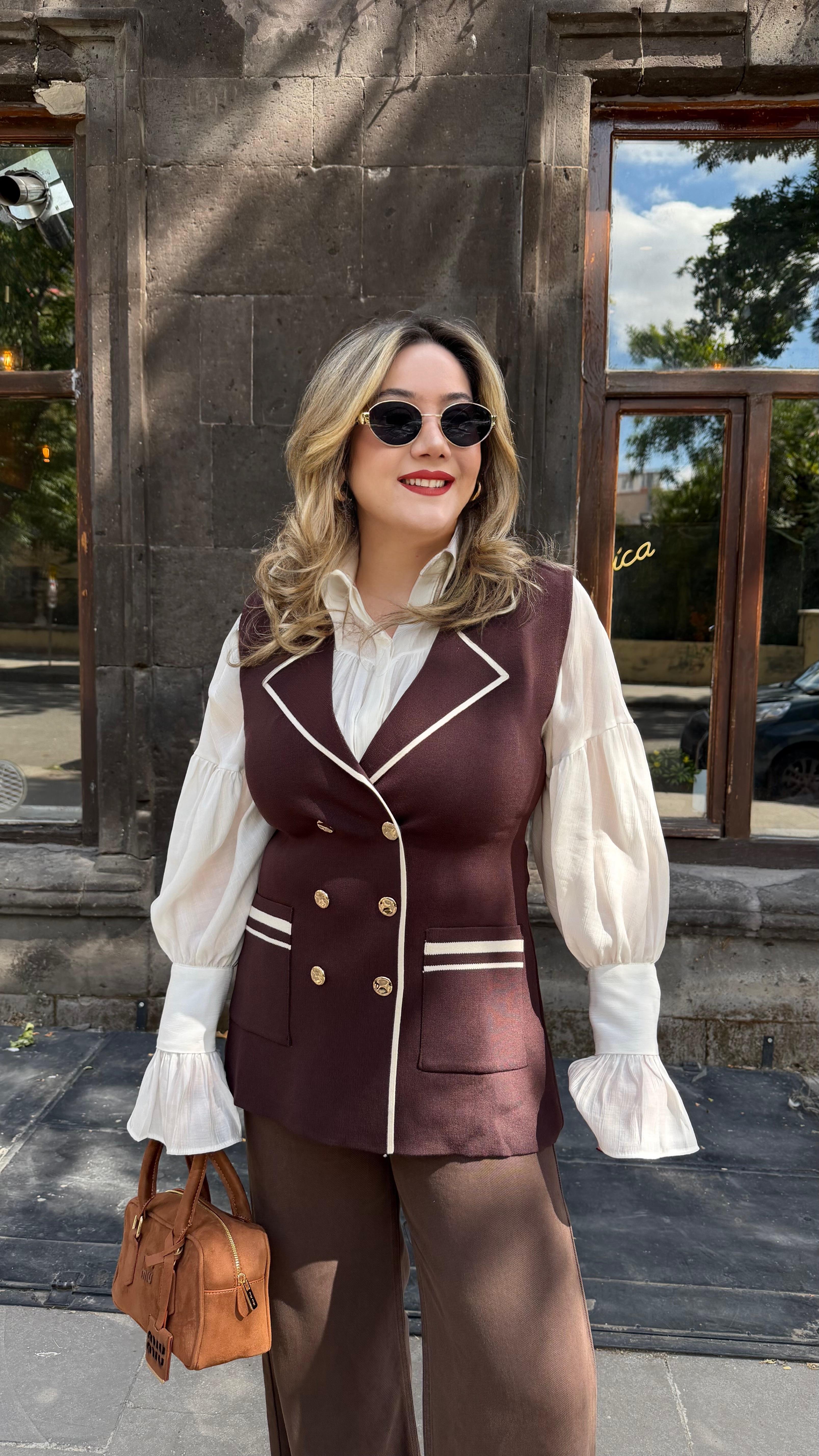 BİYELİ KRUVAZE TRİKO YELEK KAHVE