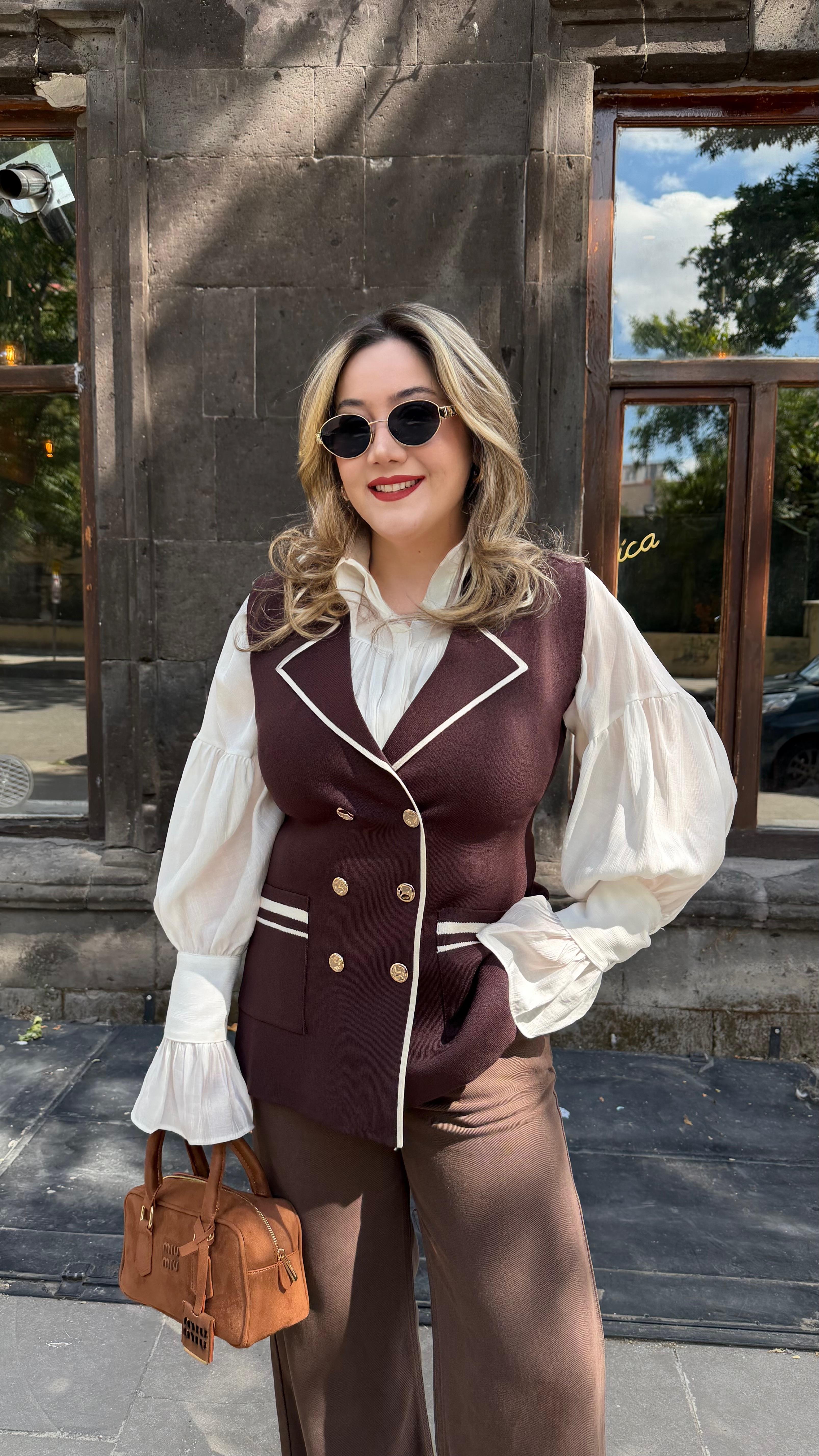 BİYELİ KRUVAZE TRİKO YELEK KAHVE