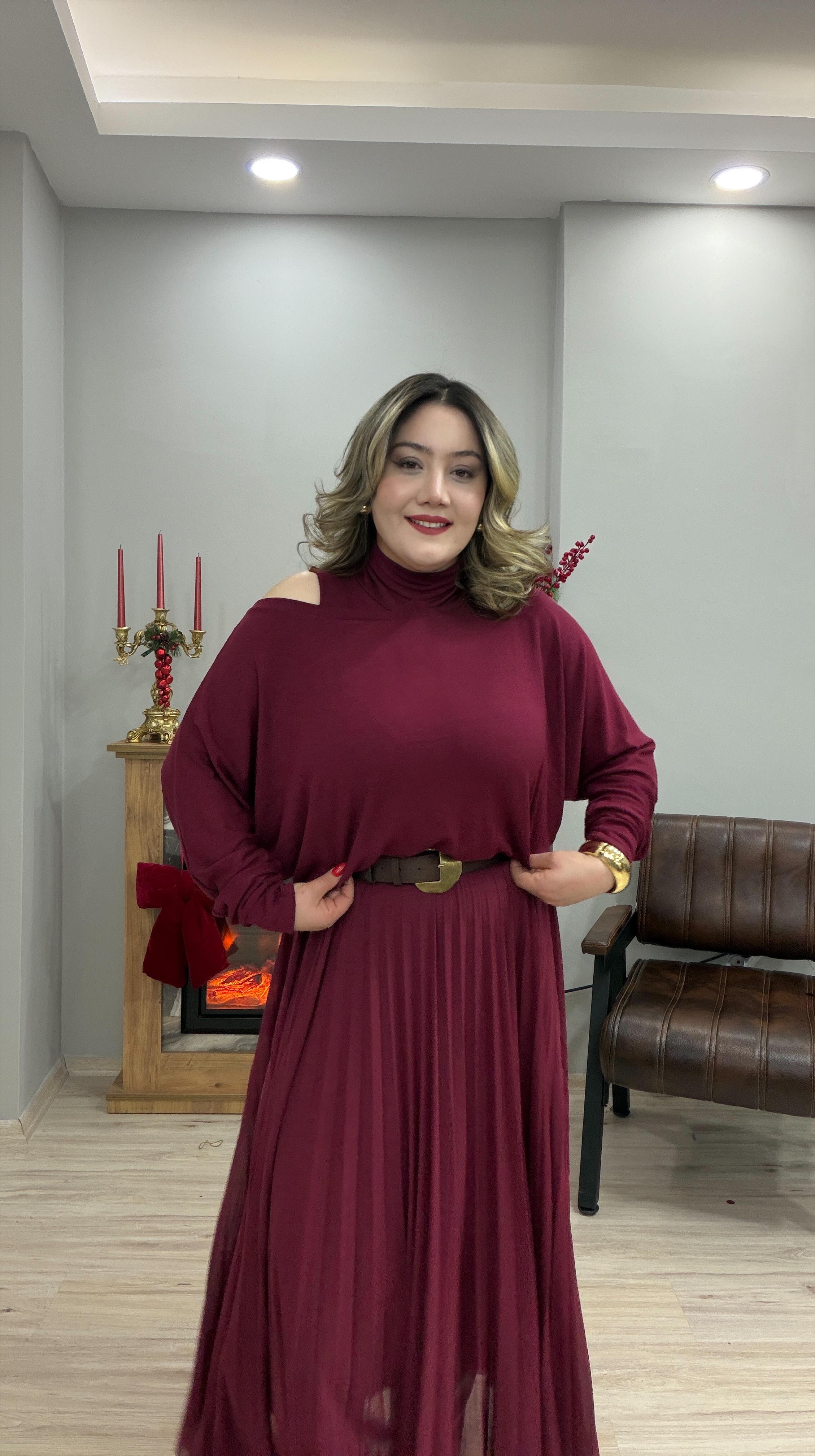 BLUZ ELBİSE TAKIM BORDO