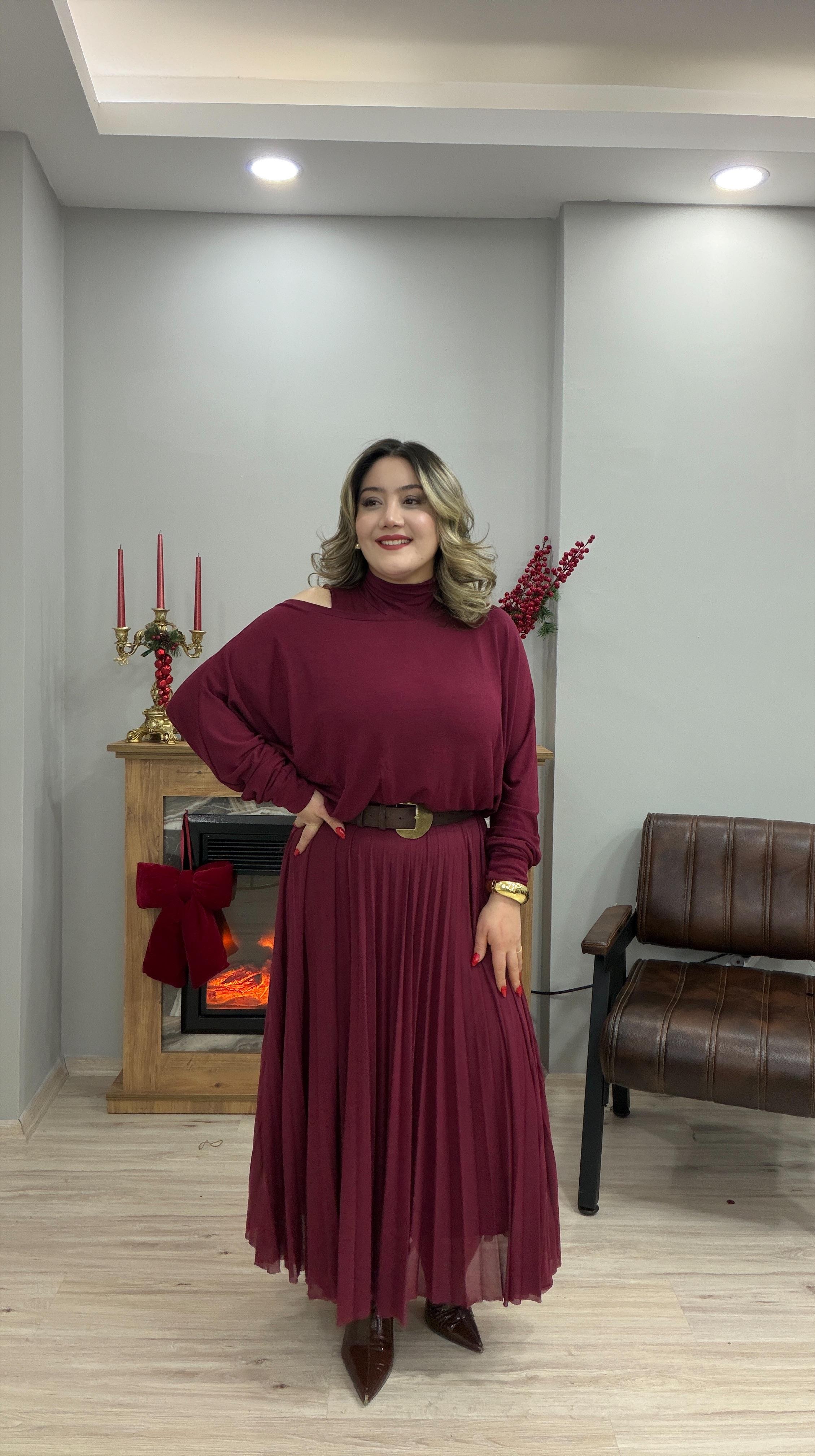 BLUZ ELBİSE TAKIM BORDO