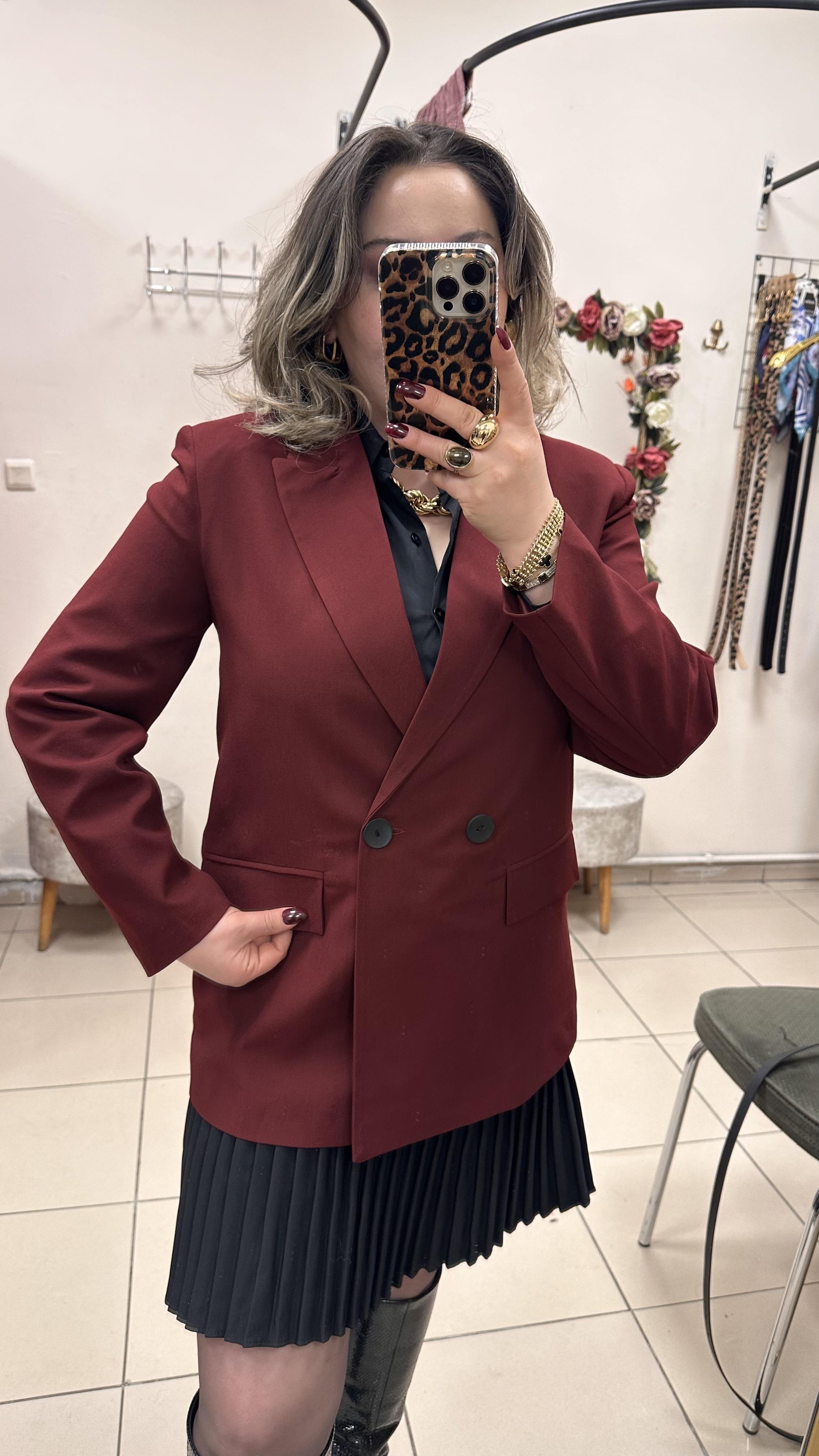 BORDO ÇİFT DÜĞMELİ BLAZER CEKET