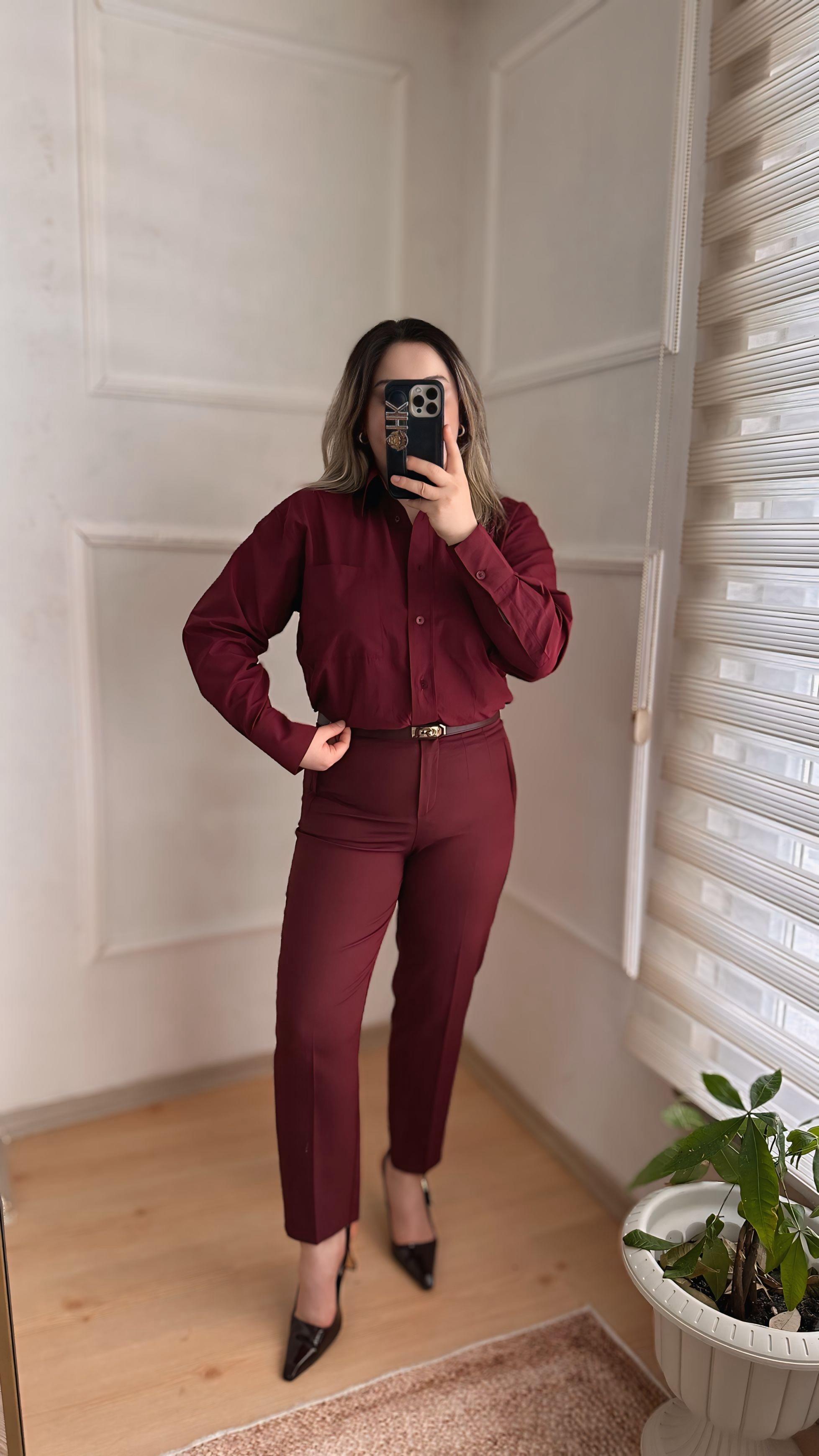 Bordo filatolu kumaş pantolon