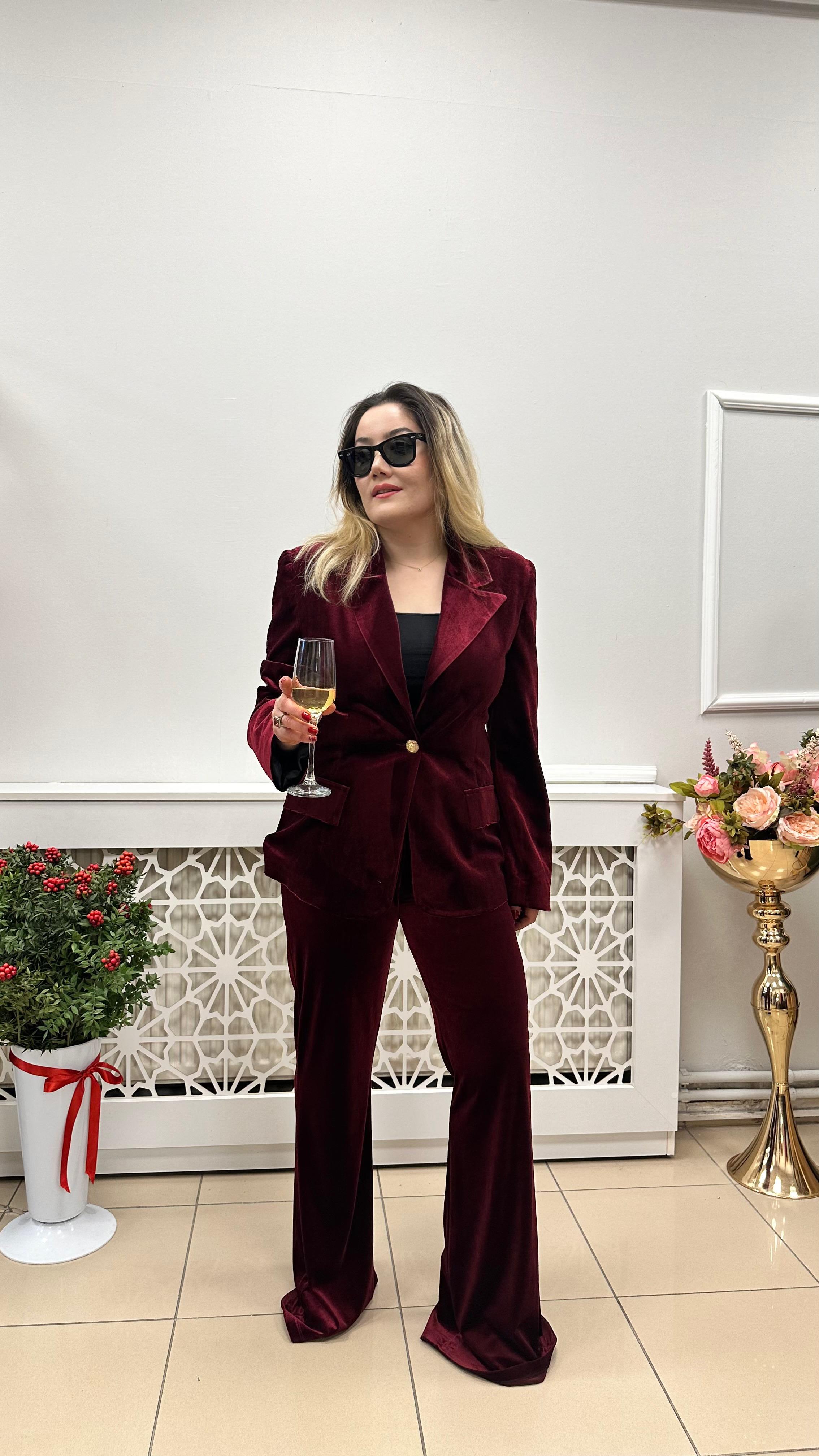 Bordo kadife ceket pantolon takım