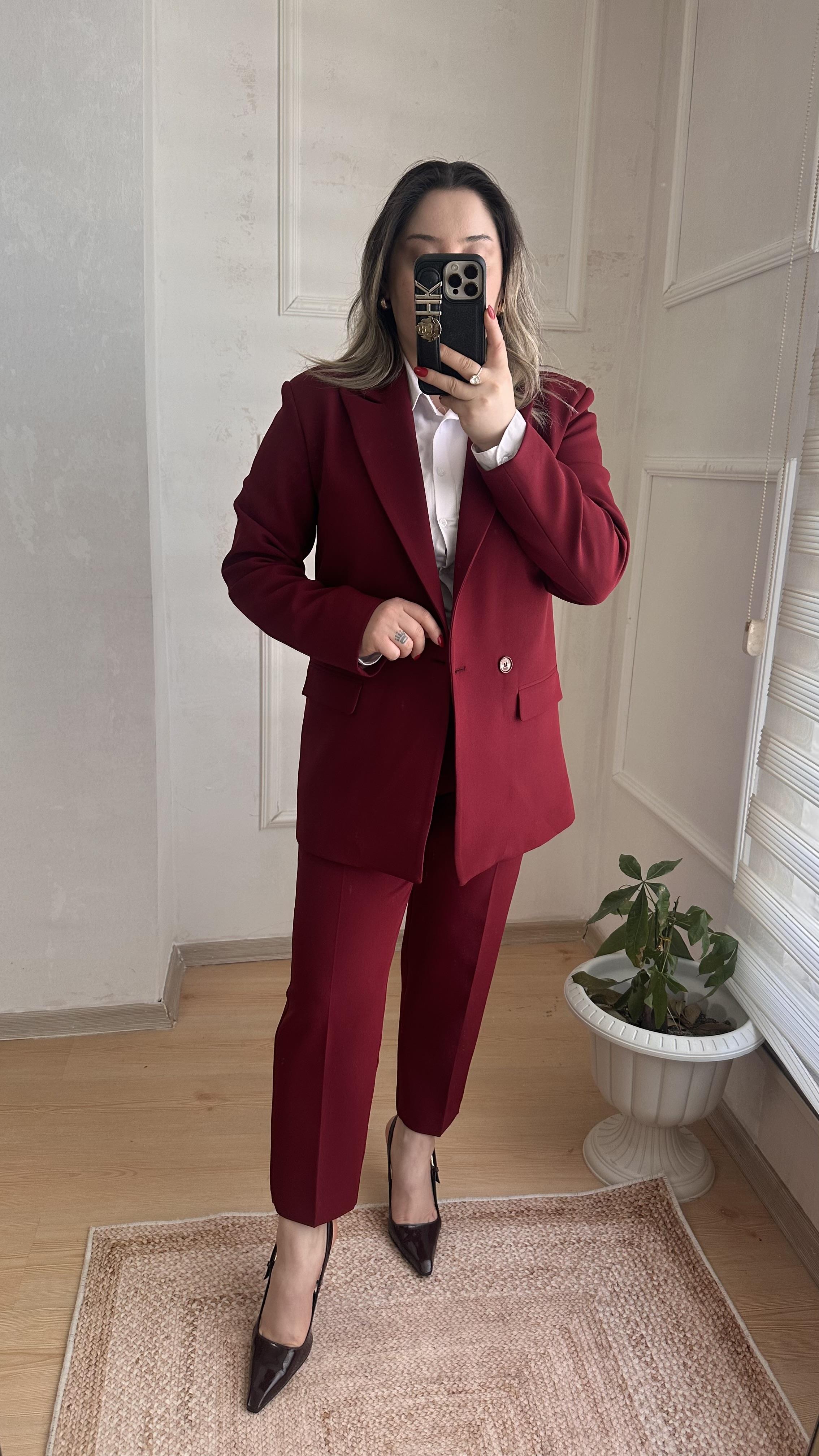 CARROT PANTOLONLU BLAZER CEKET TAKIM BORDO
