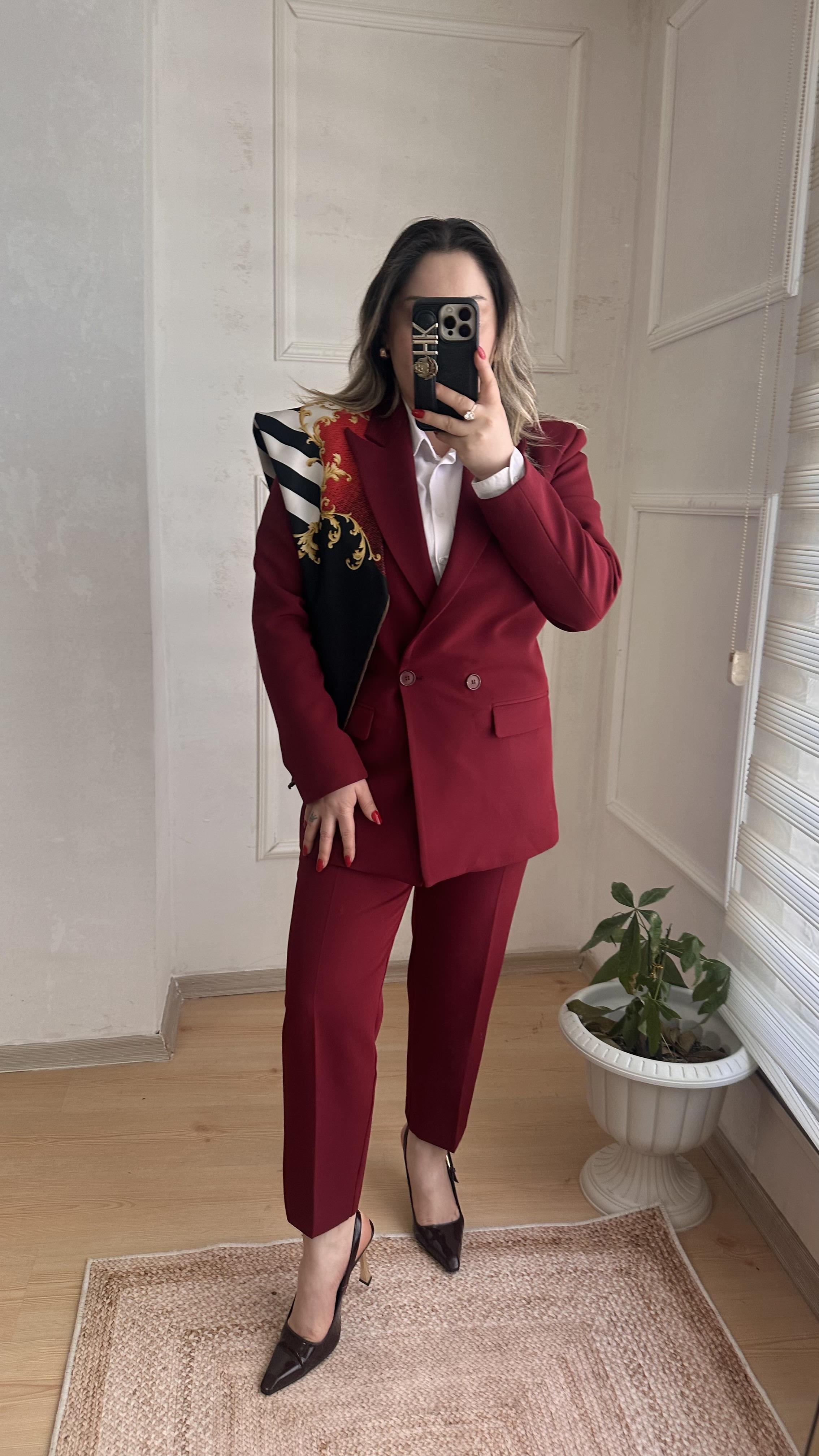 CARROT PANTOLONLU BLAZER CEKET TAKIM BORDO