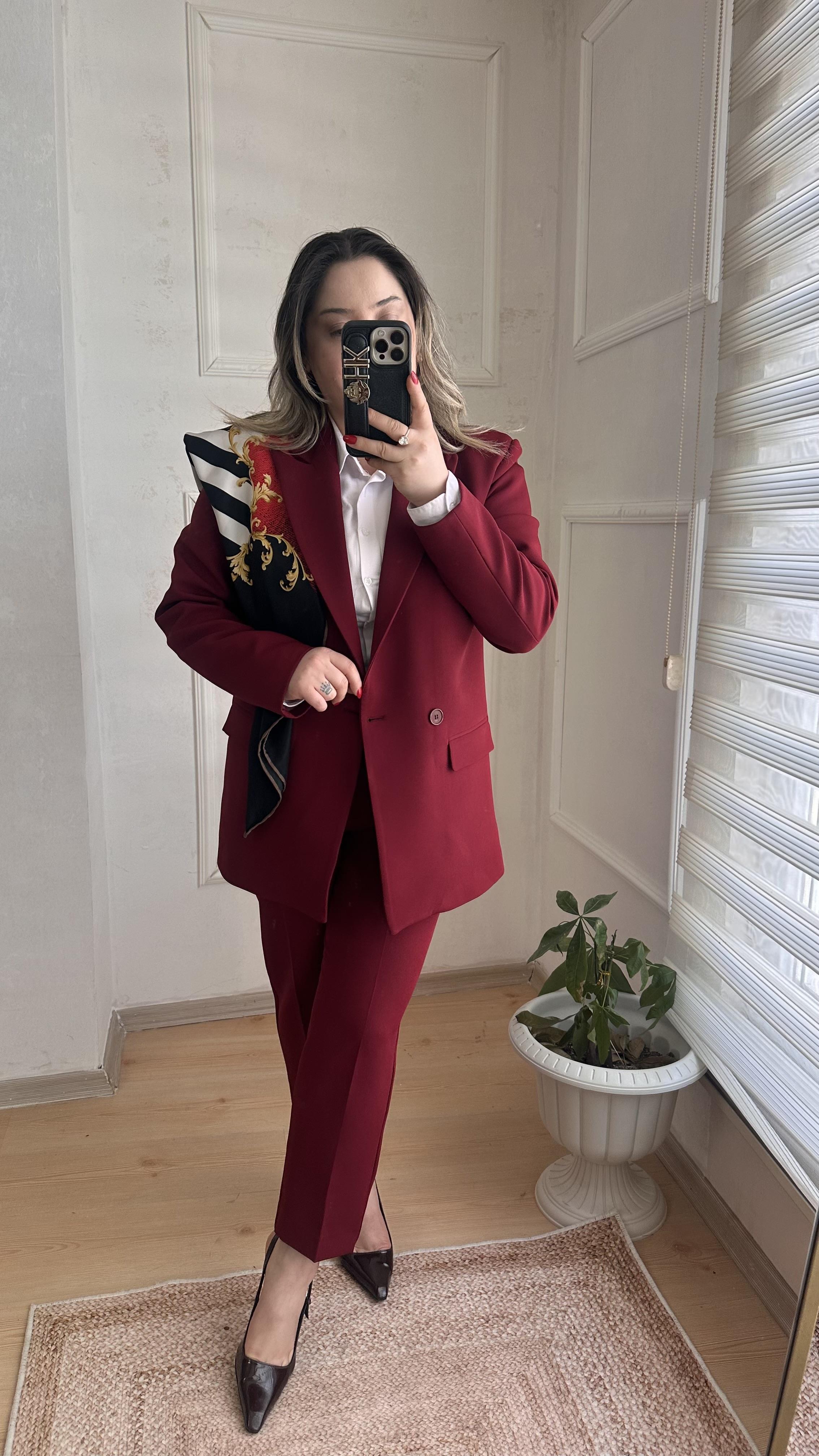 CARROT PANTOLONLU BLAZER CEKET TAKIM BORDO