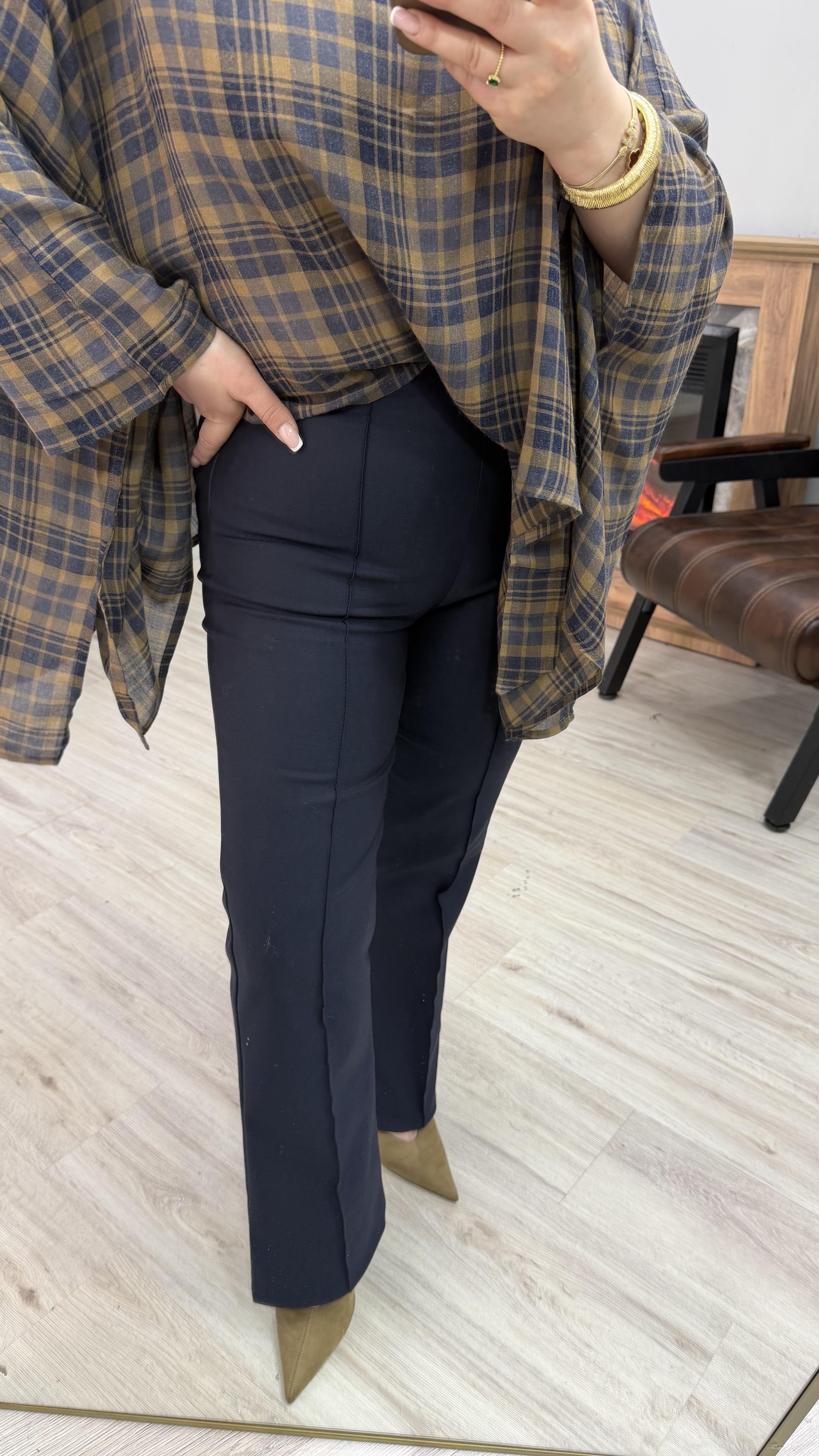 ÇİMALI LİKRALI YÜKSEK BEL PANTOLON LACİVERT
