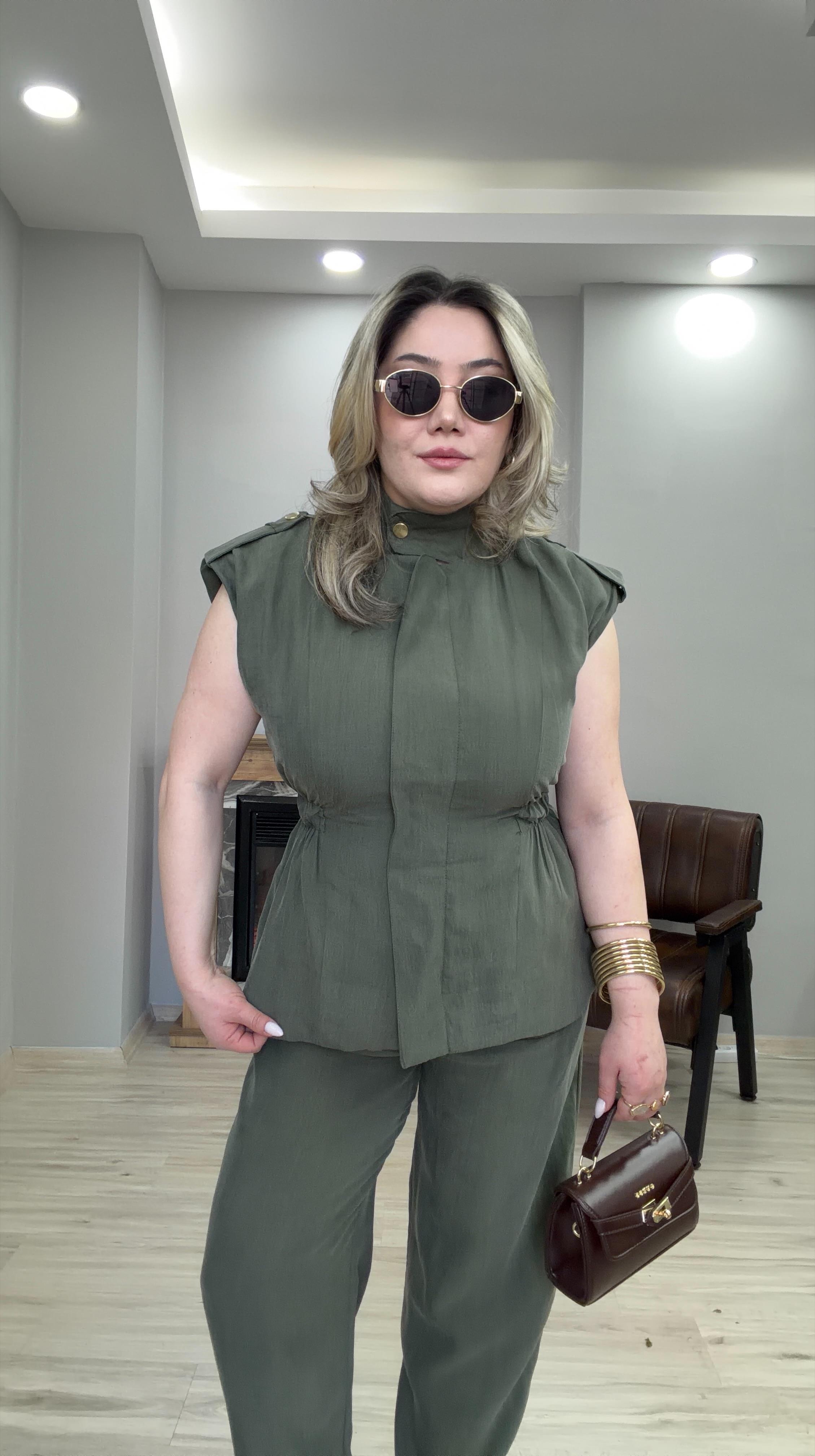 ÇITÇIT DETAYLI DİK YAKA TAKIM HAKİ 