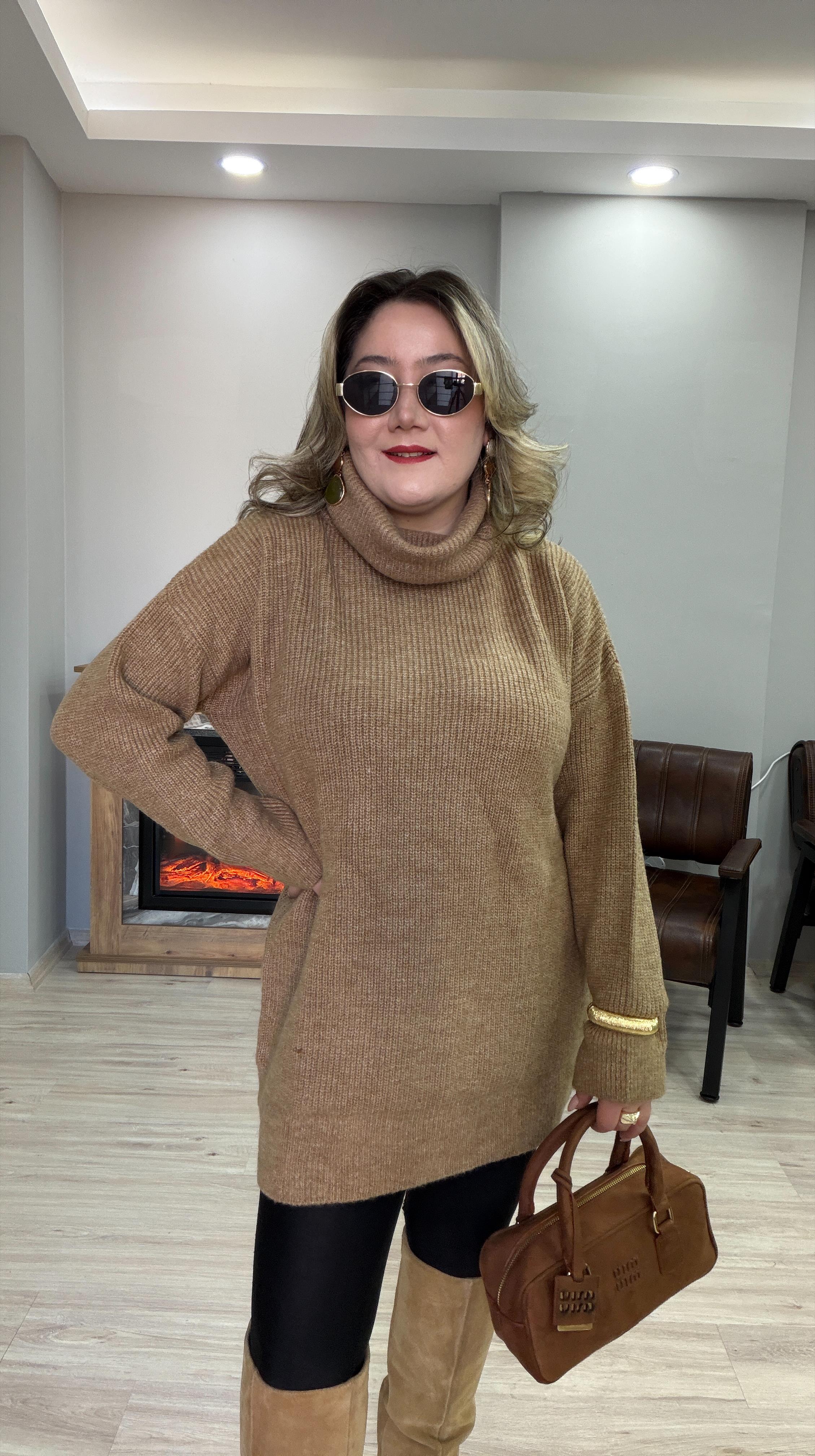 DEGAJE YAKA TUNİK KAZAK CAMEL