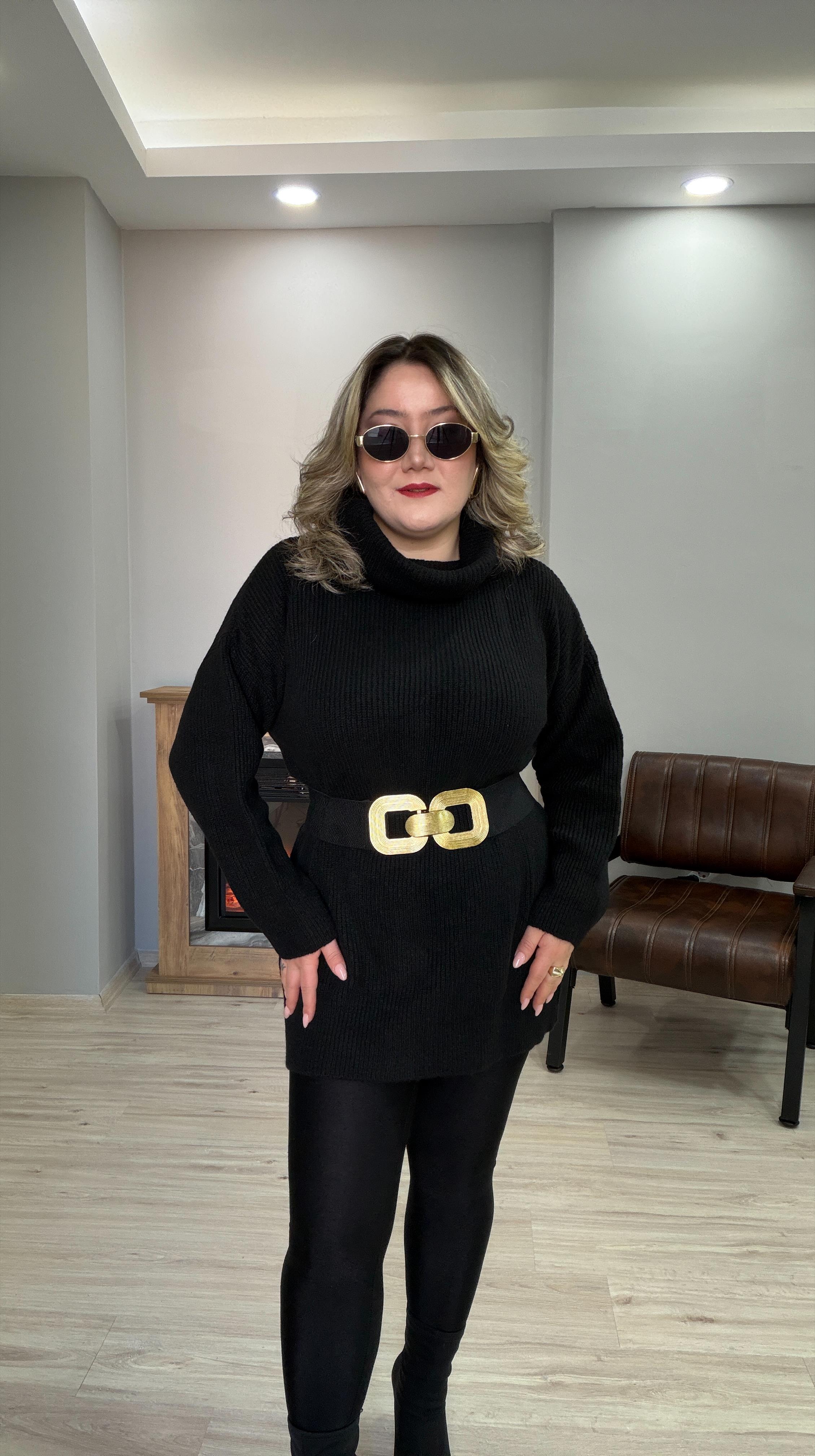 DEGAJE YAKA TUNİK KAZAK SİYAH