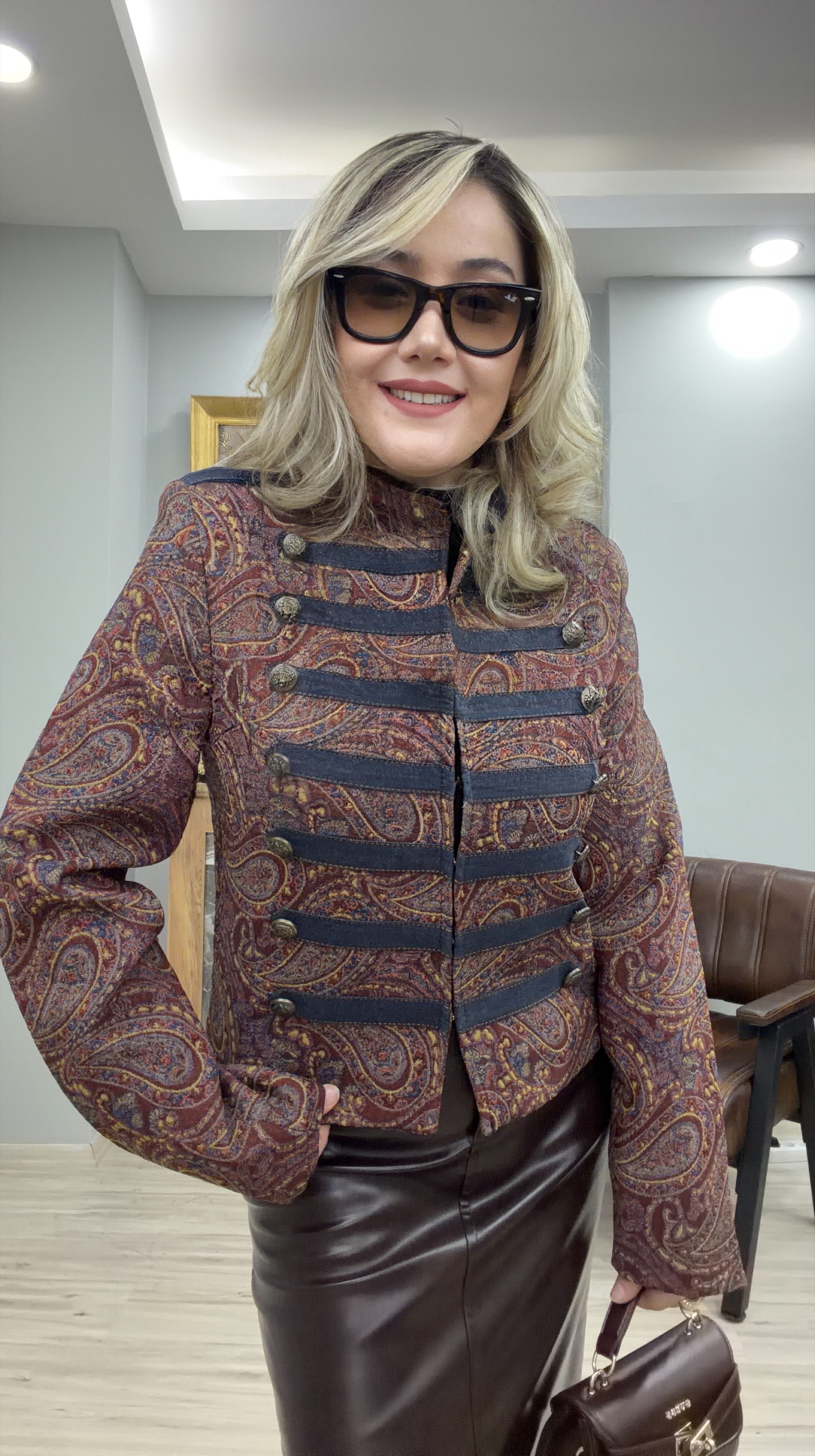 DESENLİ NAPOLYON CEKET KAHVE