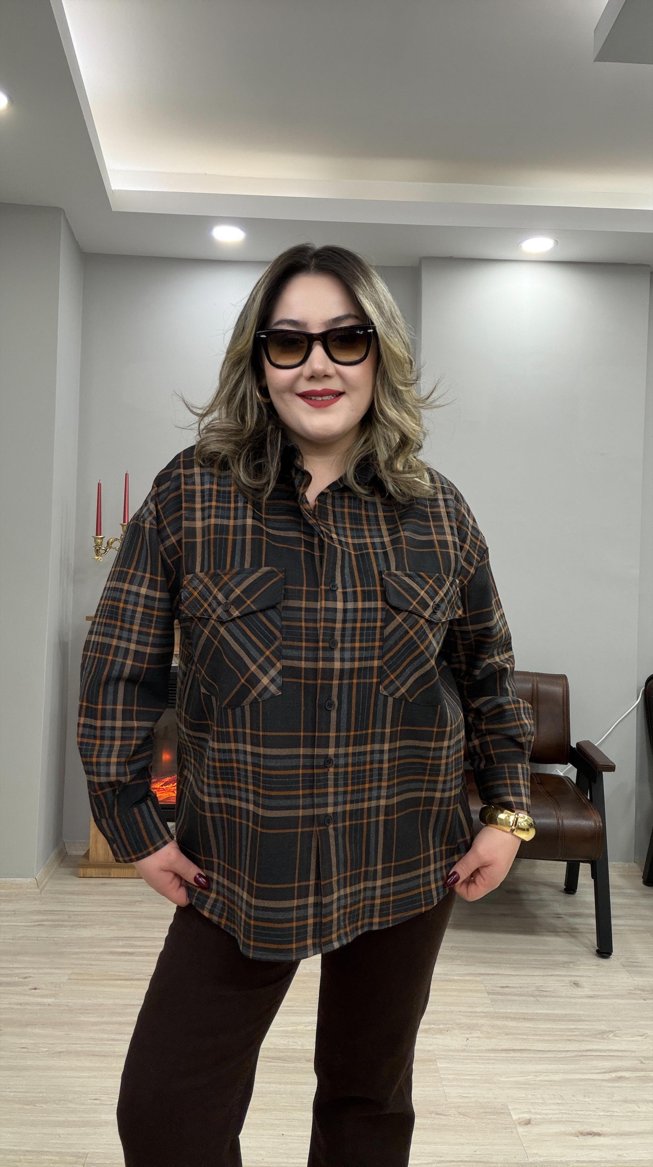 EKOSE DESEN CEPLİ KAŞE GÖMLEK KAHVE