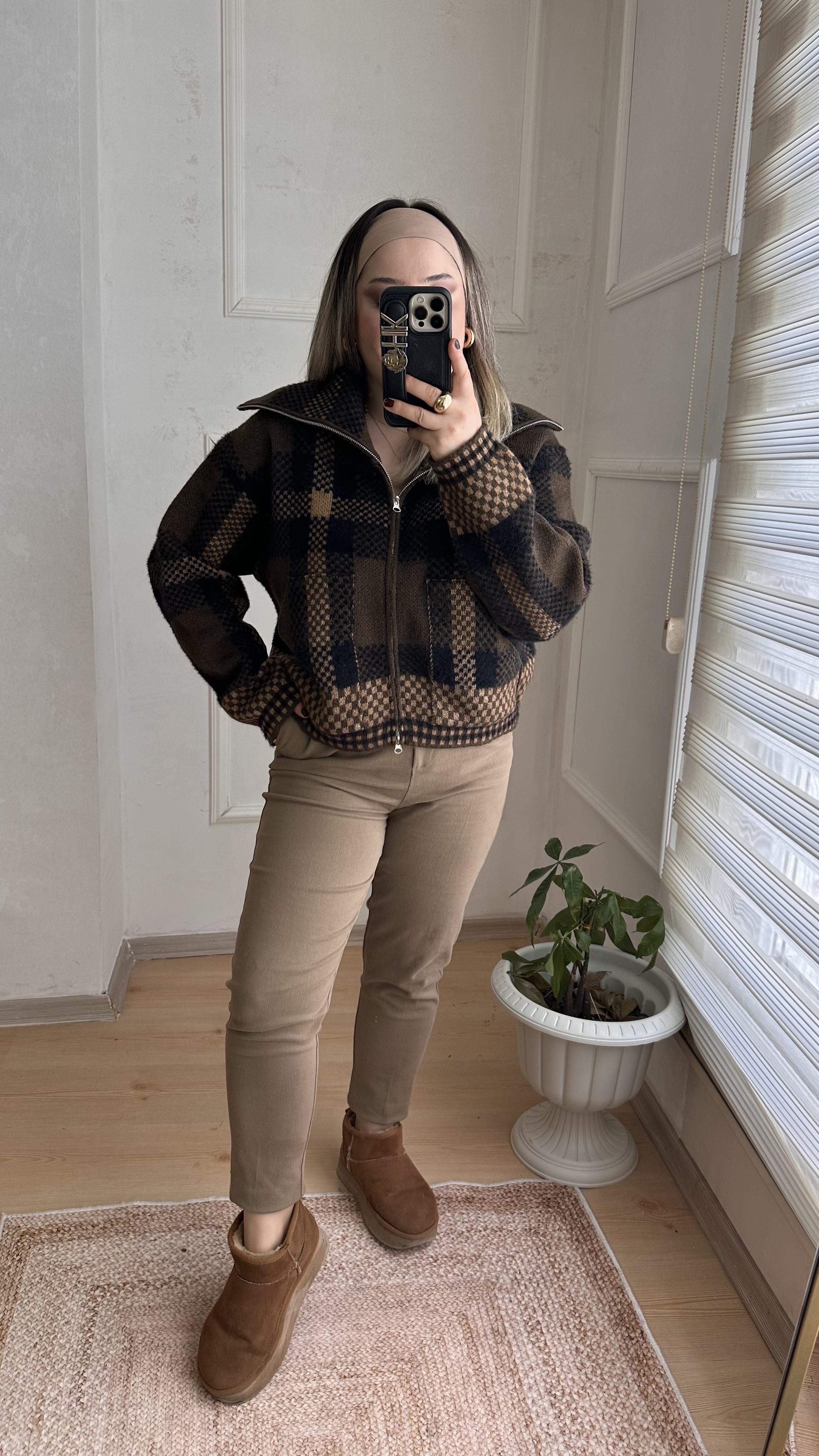 EKOSE DESEN FERMUARLI BOMBER HIRKA