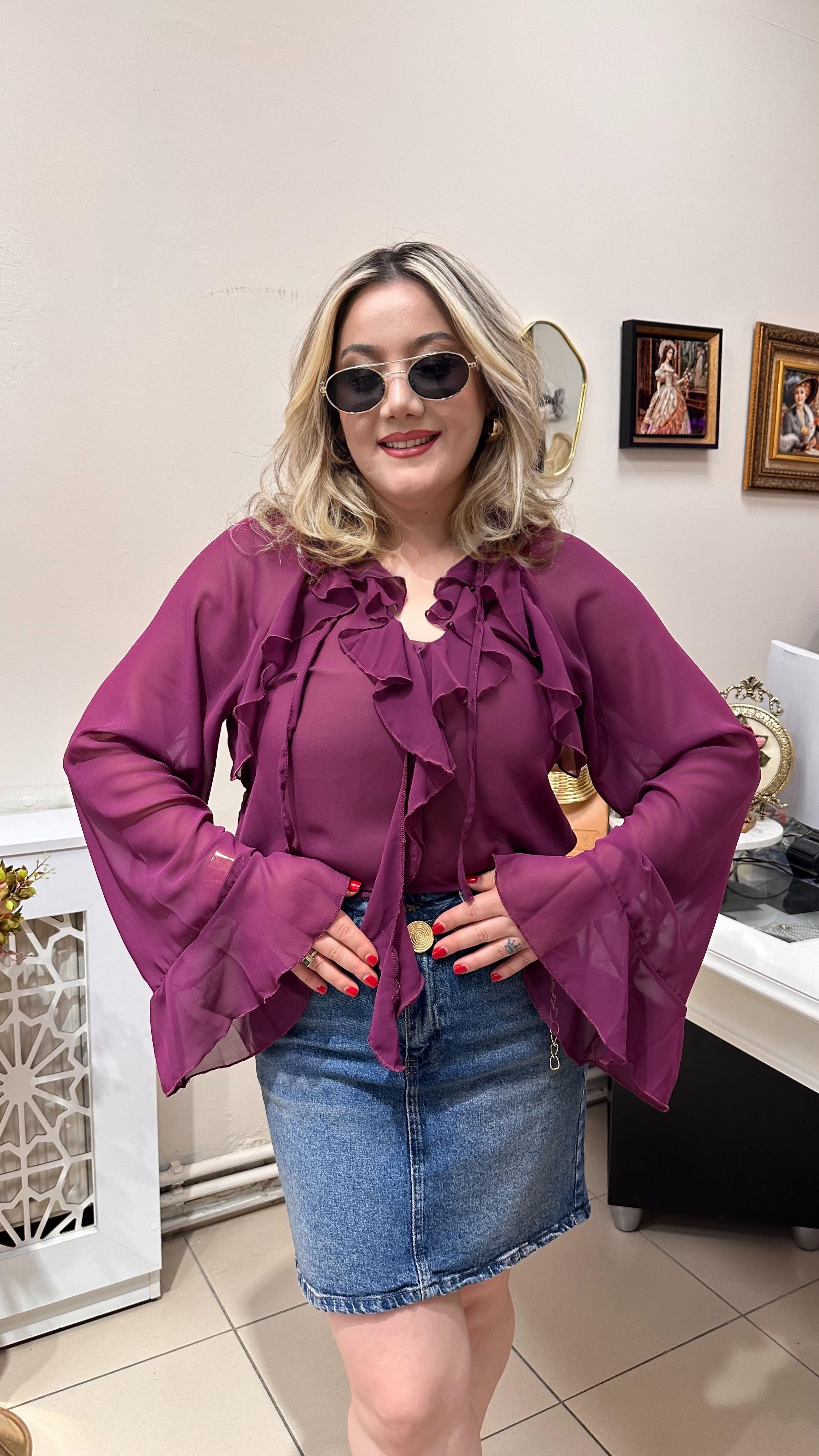 FRAPAN ROMANTİK ŞİFON BLUZ BORDO