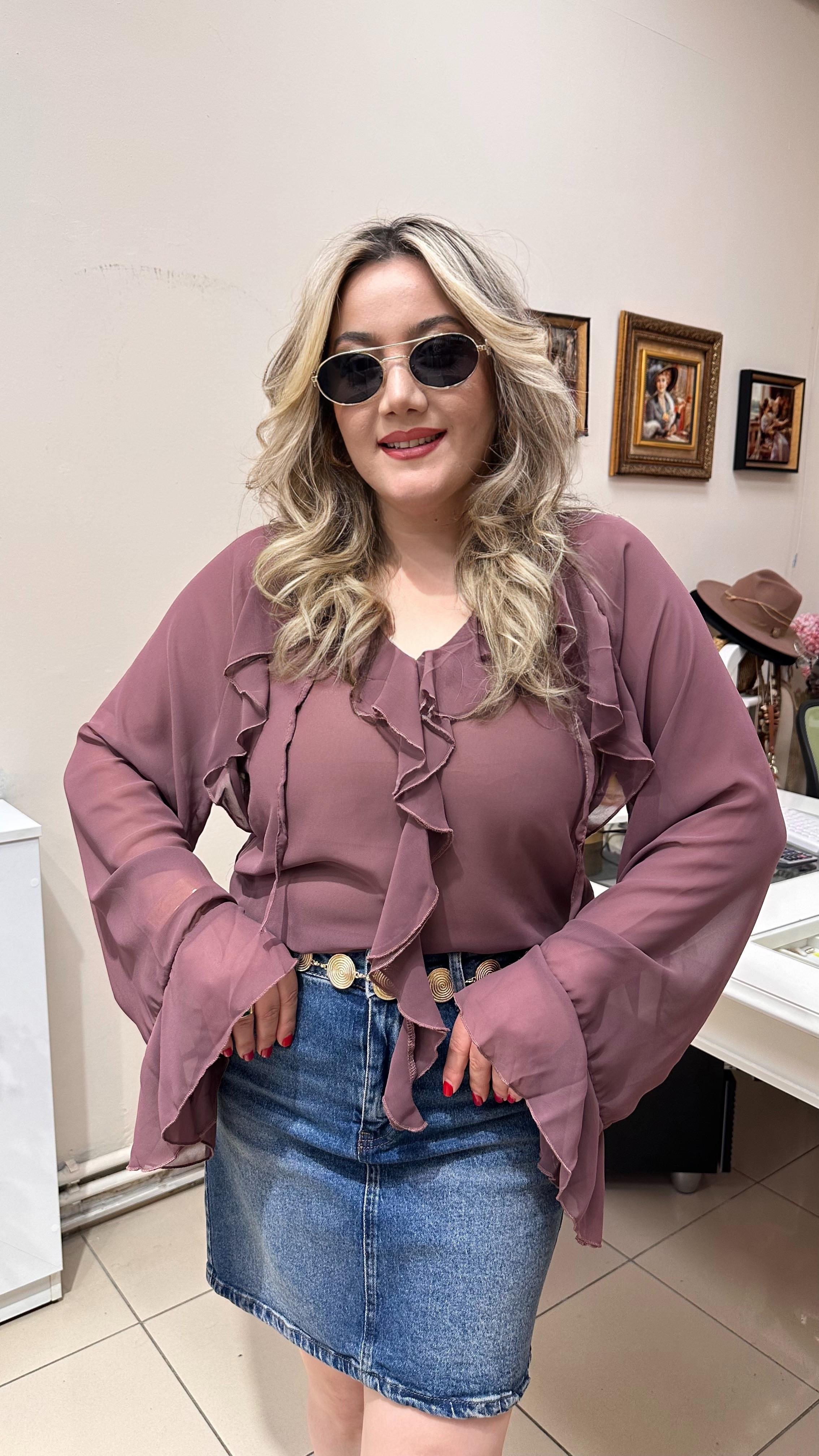FRAPAN ROMANTİK ŞİFON BLUZ LİLA 