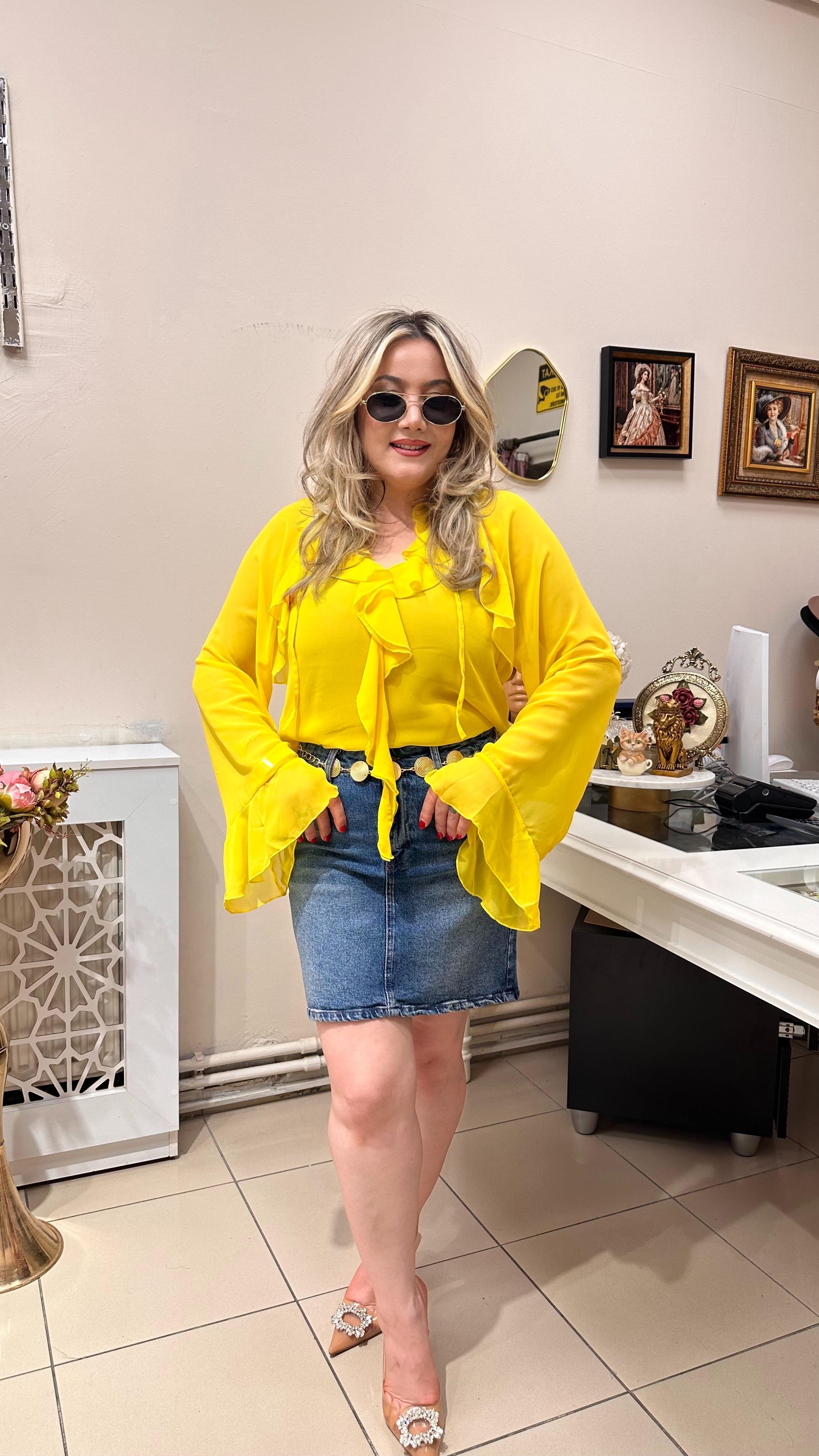 FRAPAN ROMANTİK ŞİFON BLUZ SARI