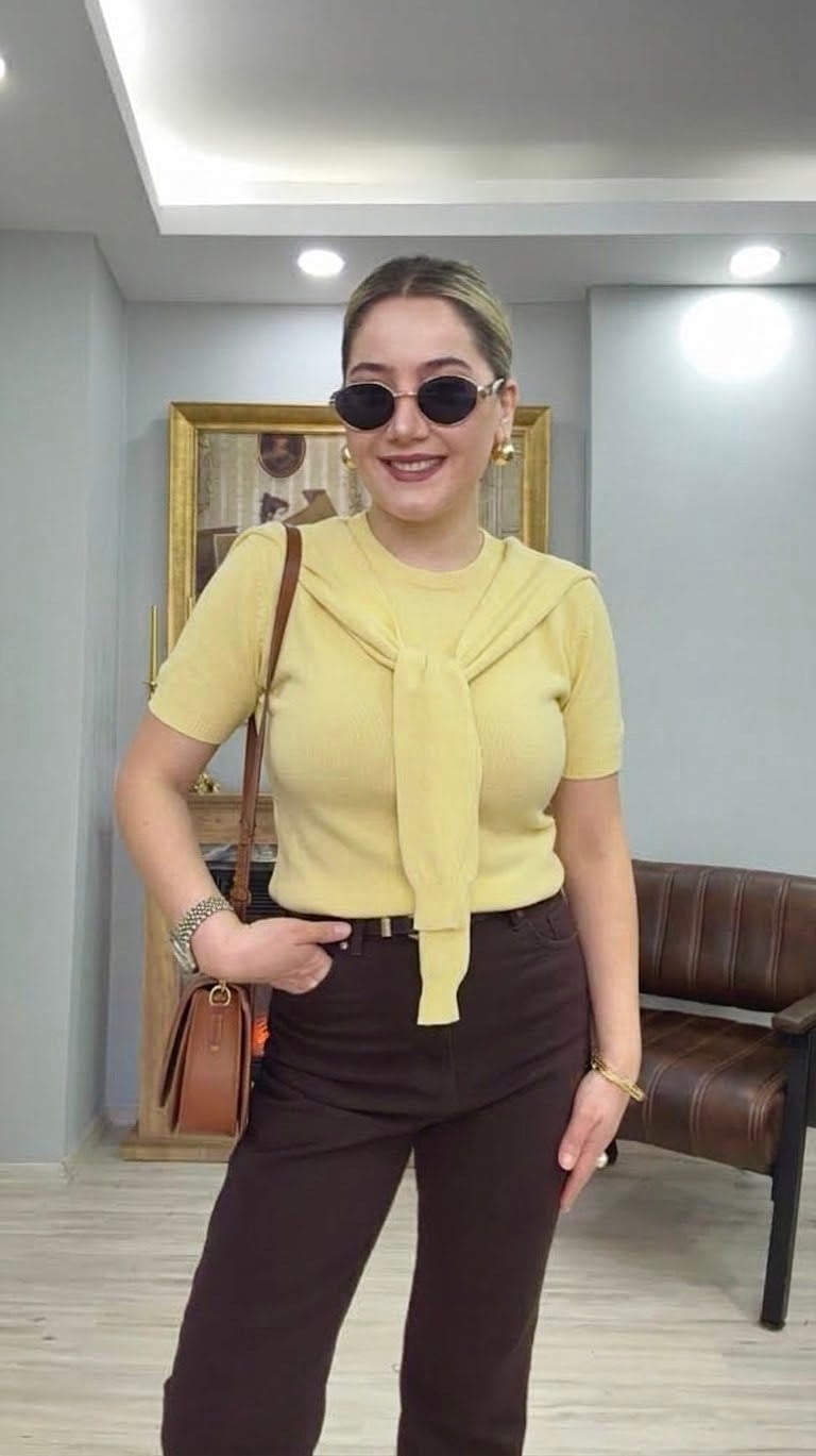 FULAR BAĞLAMA DETAYLI TRİKO SARI