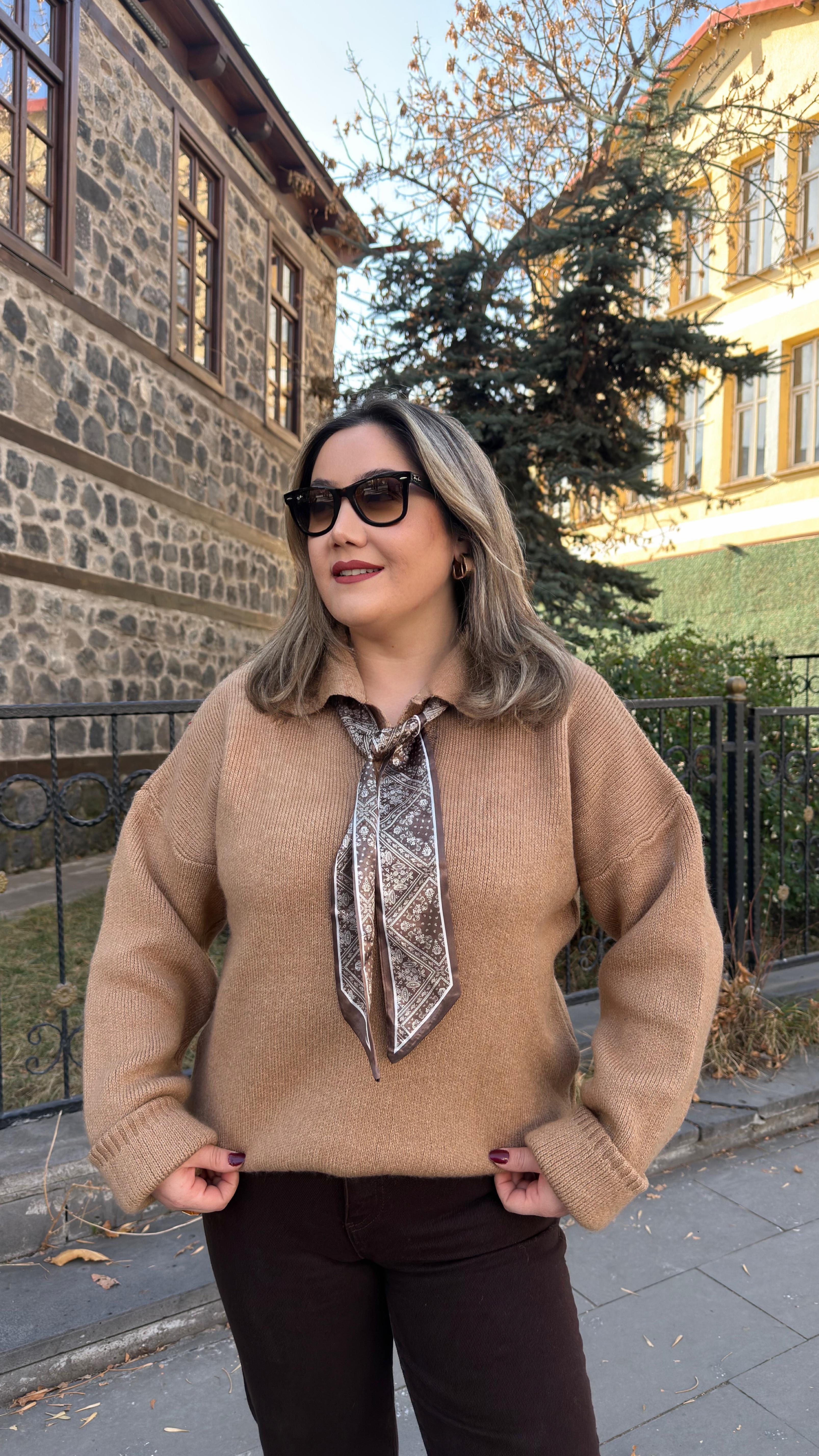FULARLI POLO YAKA KAZAK CAMEL