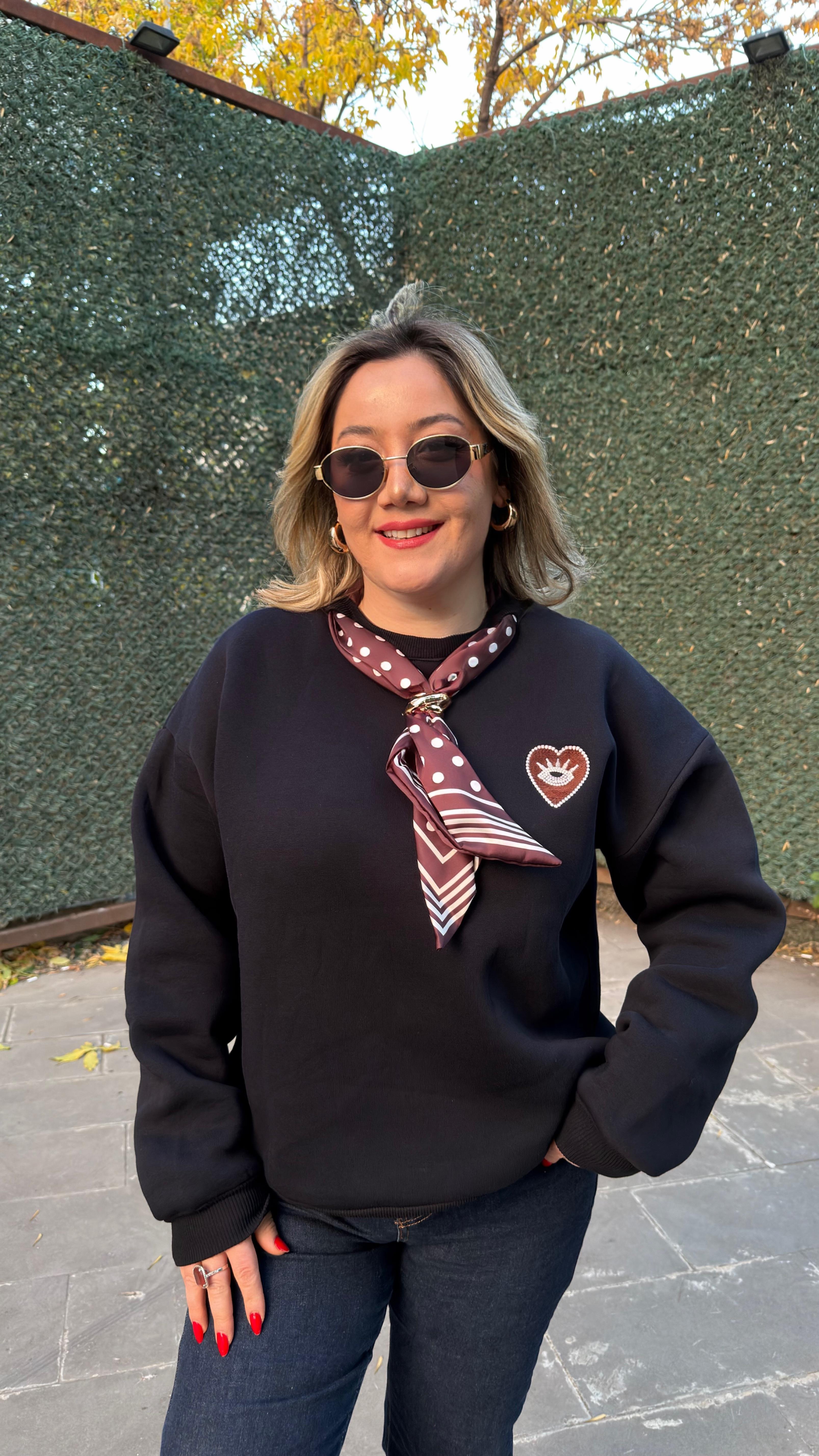 FULARLI SWEATSHİRT LACİVERT