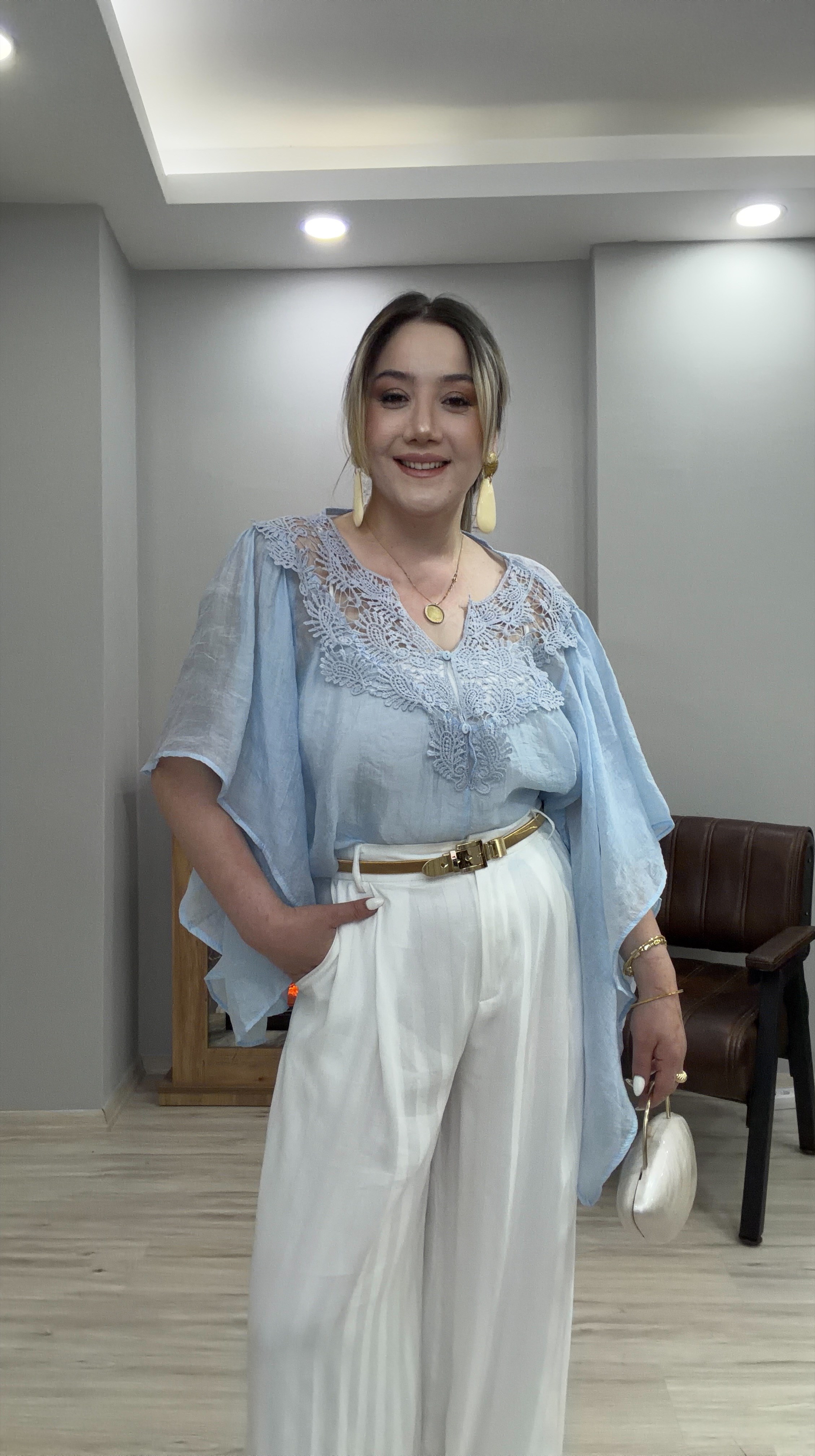 GÜPÜRLÜ TENSEL BLUZ MAVİ