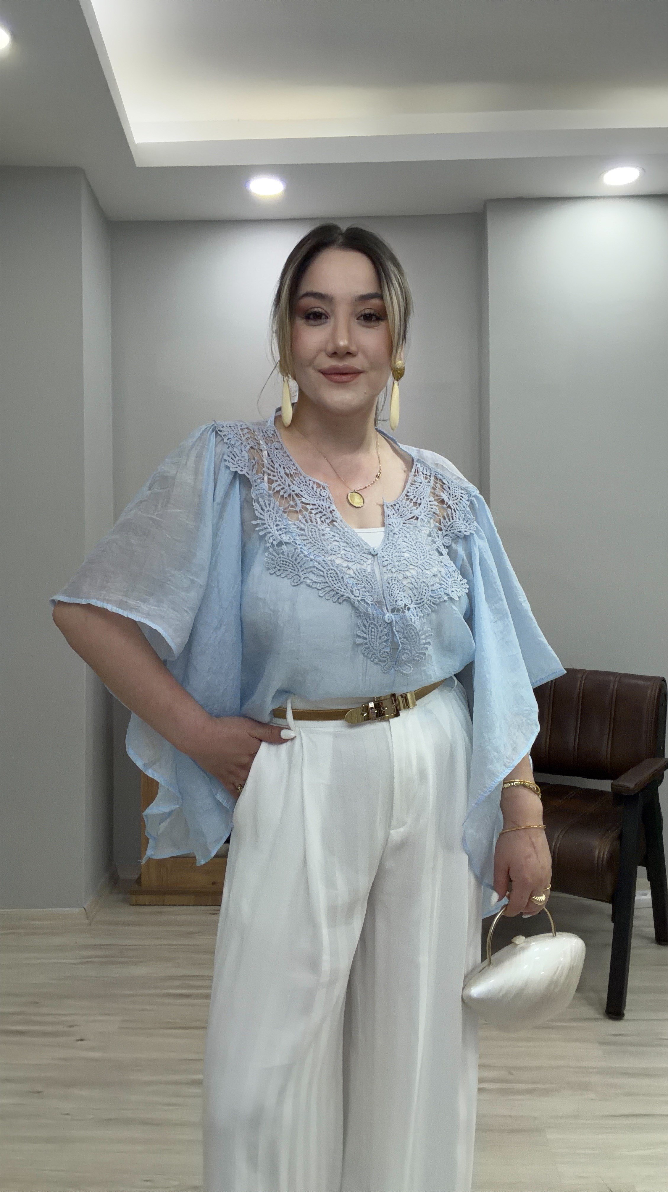 GÜPÜRLÜ TENSEL BLUZ MAVİ