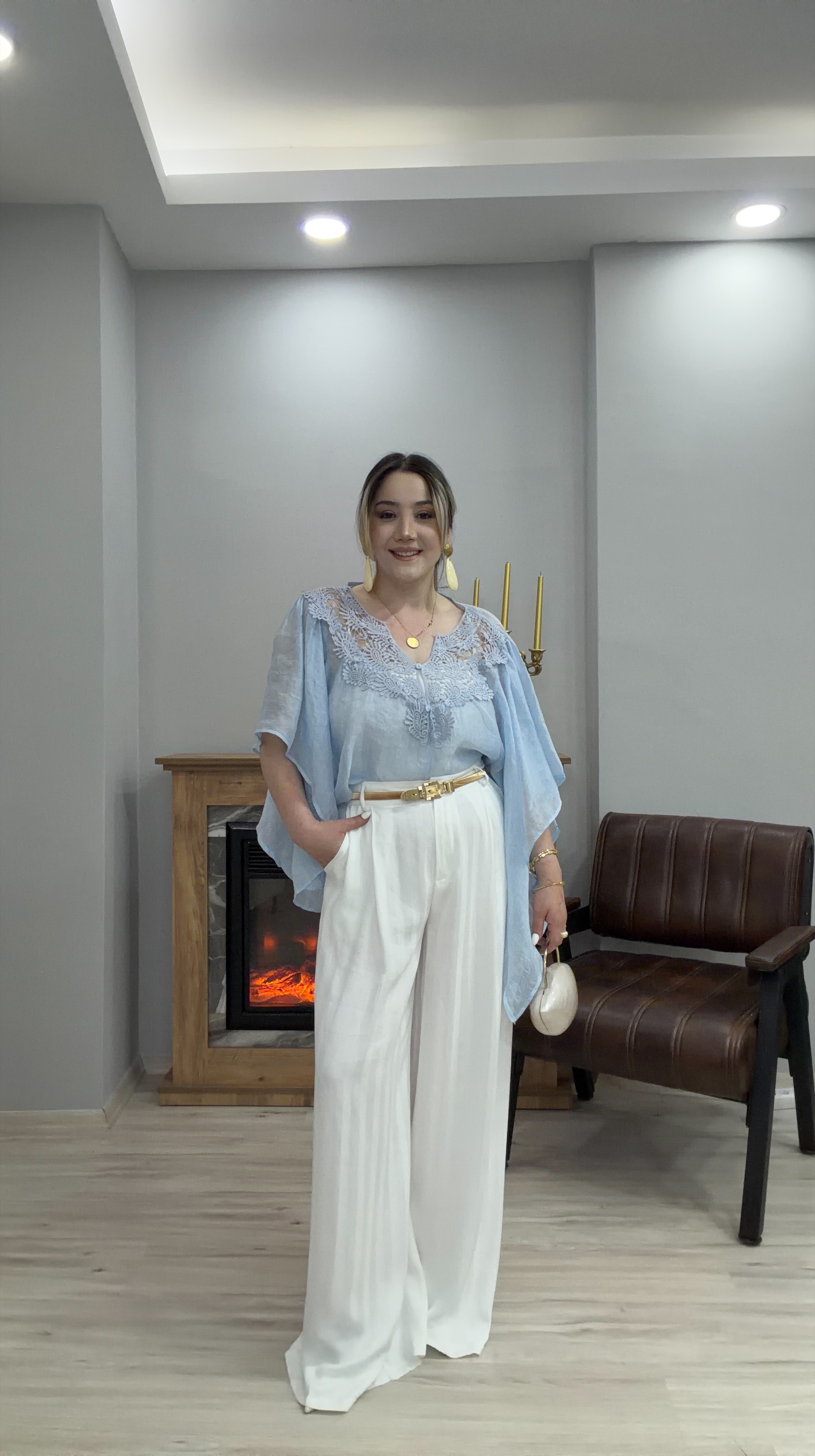 GÜPÜRLÜ TENSEL BLUZ MAVİ