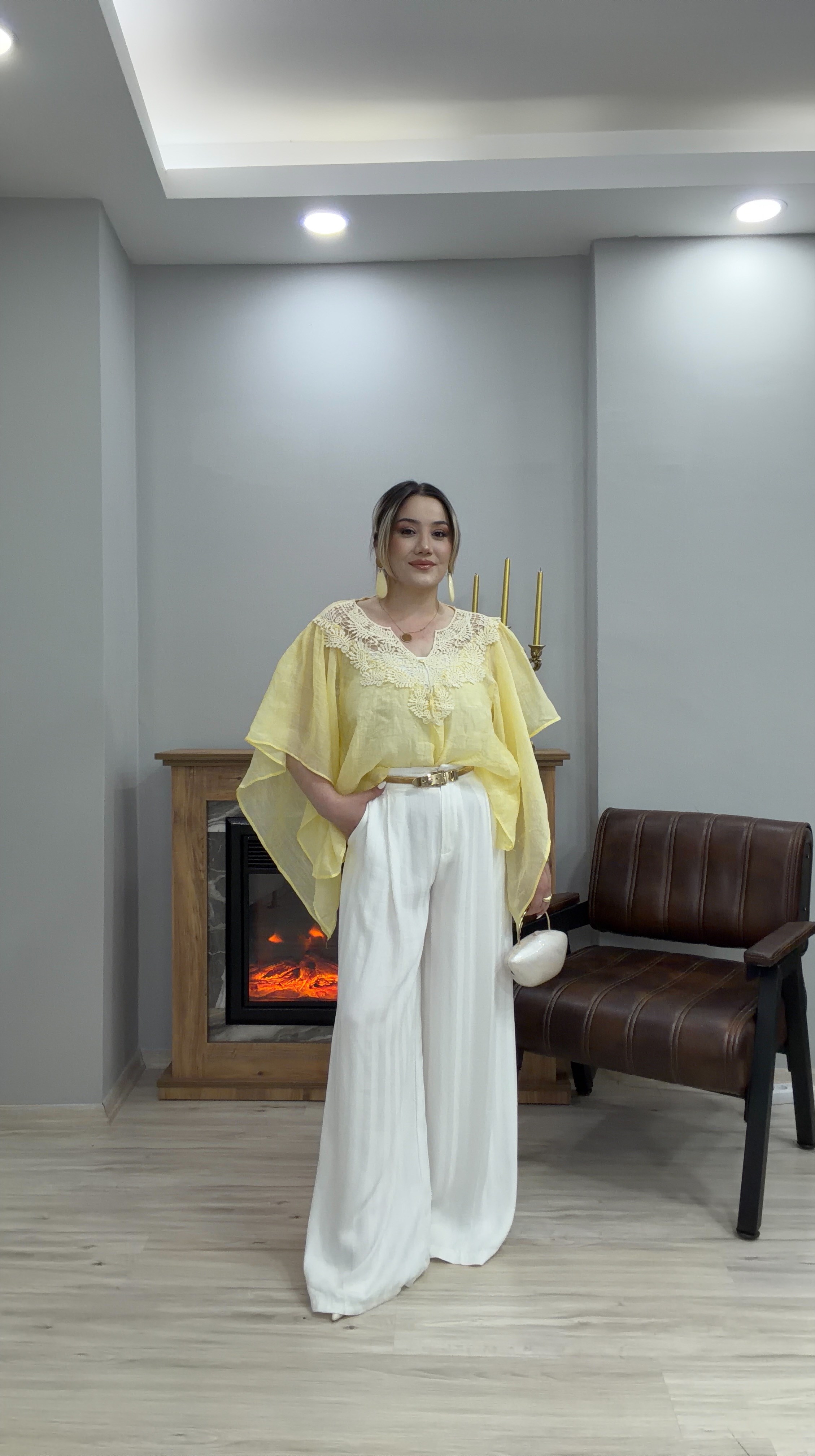 GÜPÜRLÜ TENSEL BLUZ SARI