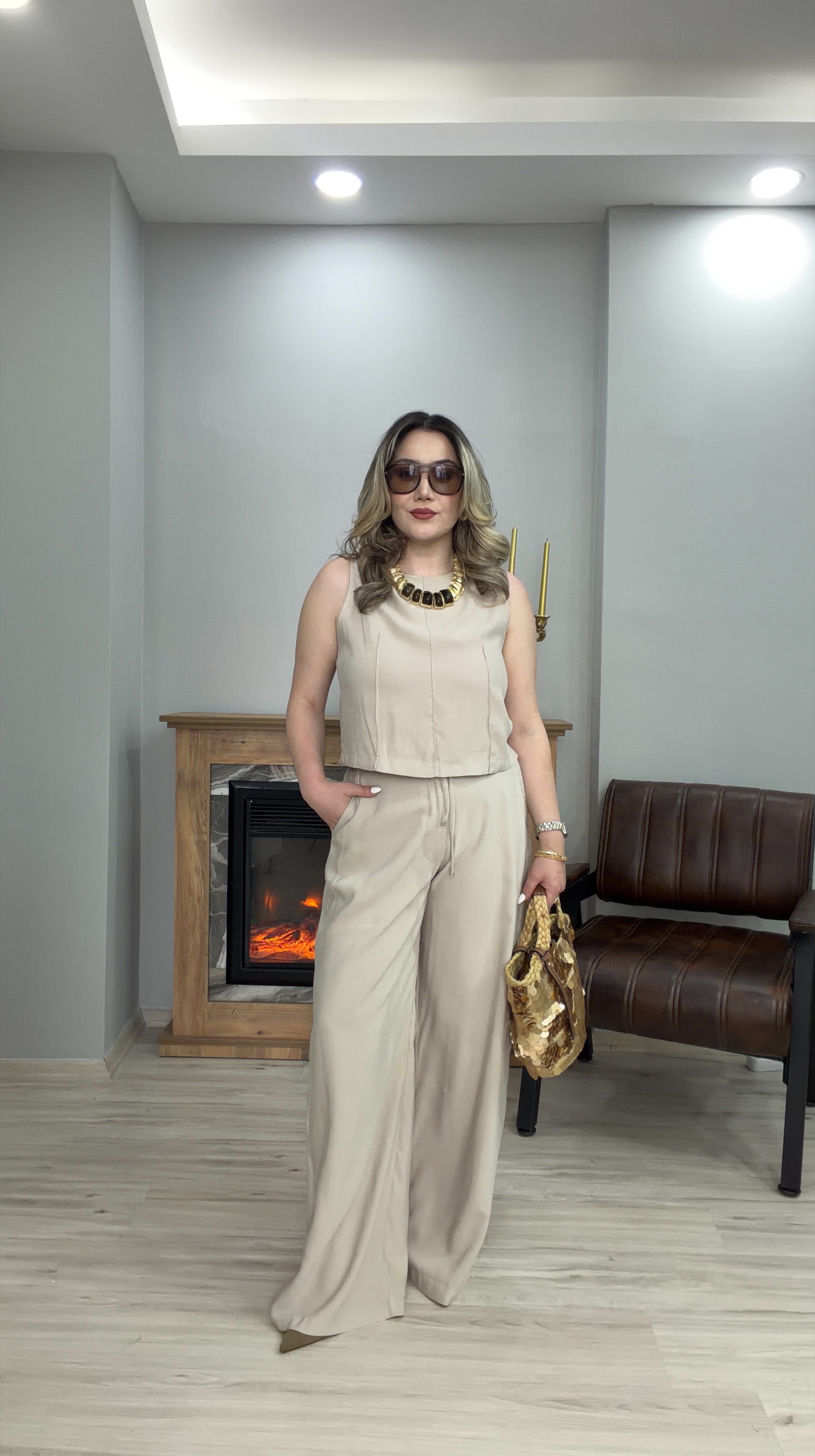 HALTER YAKA TENSEL İKİLİ TAKIM TAŞ