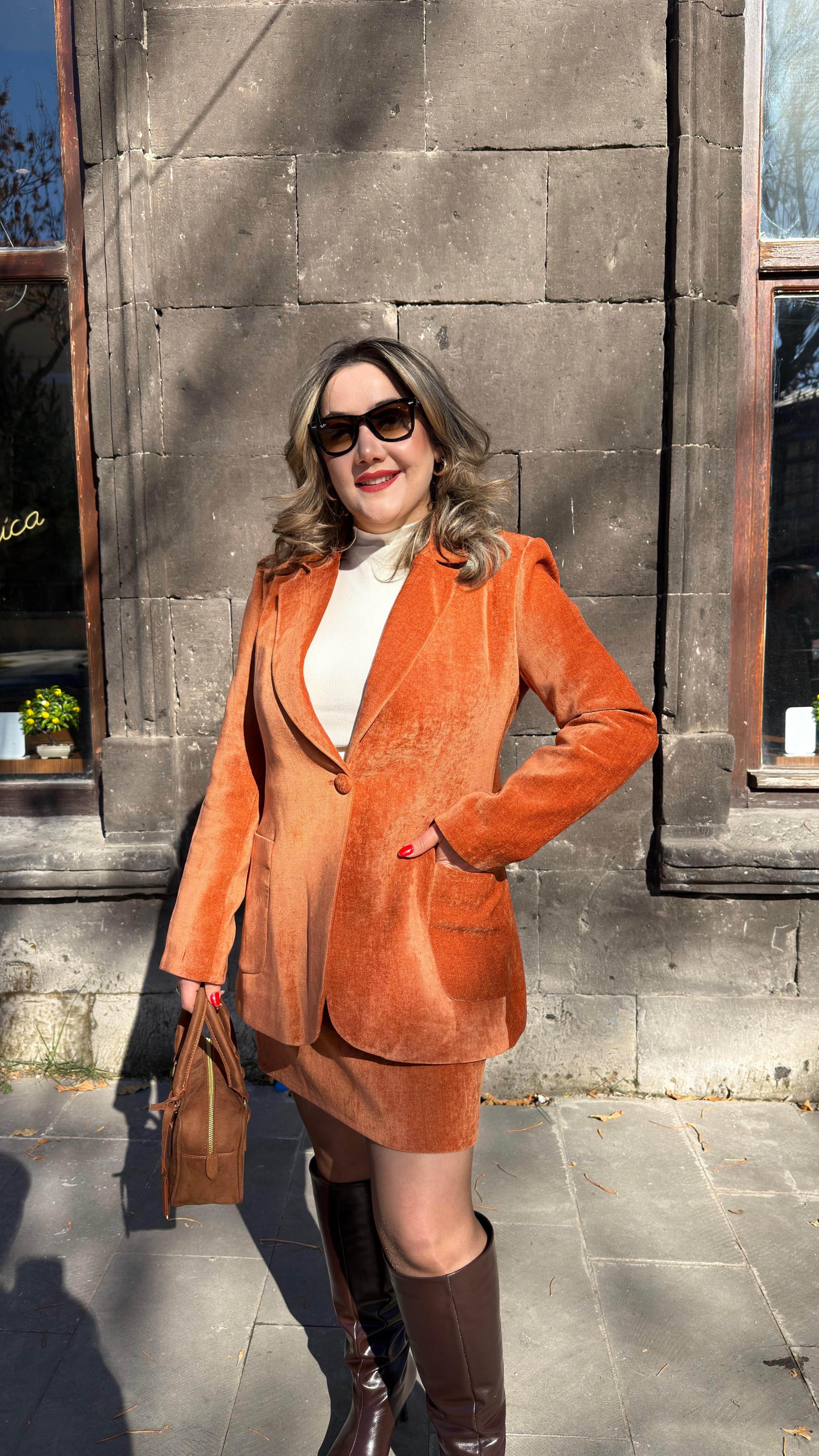 KADİFE BLAZER CEKET KİREMİT