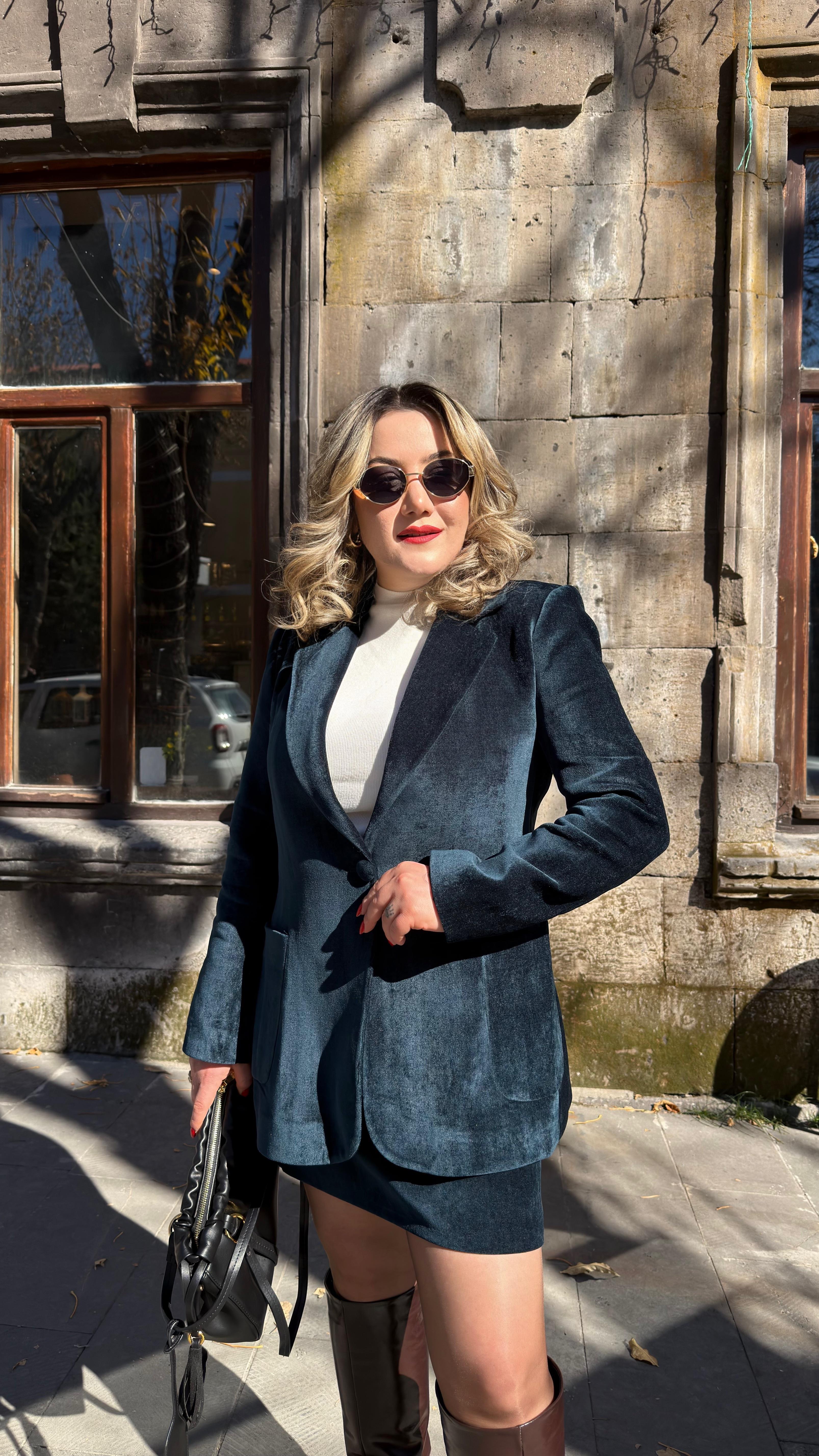 KADİFE BLAZER CEKET PETROL YEŞİL 