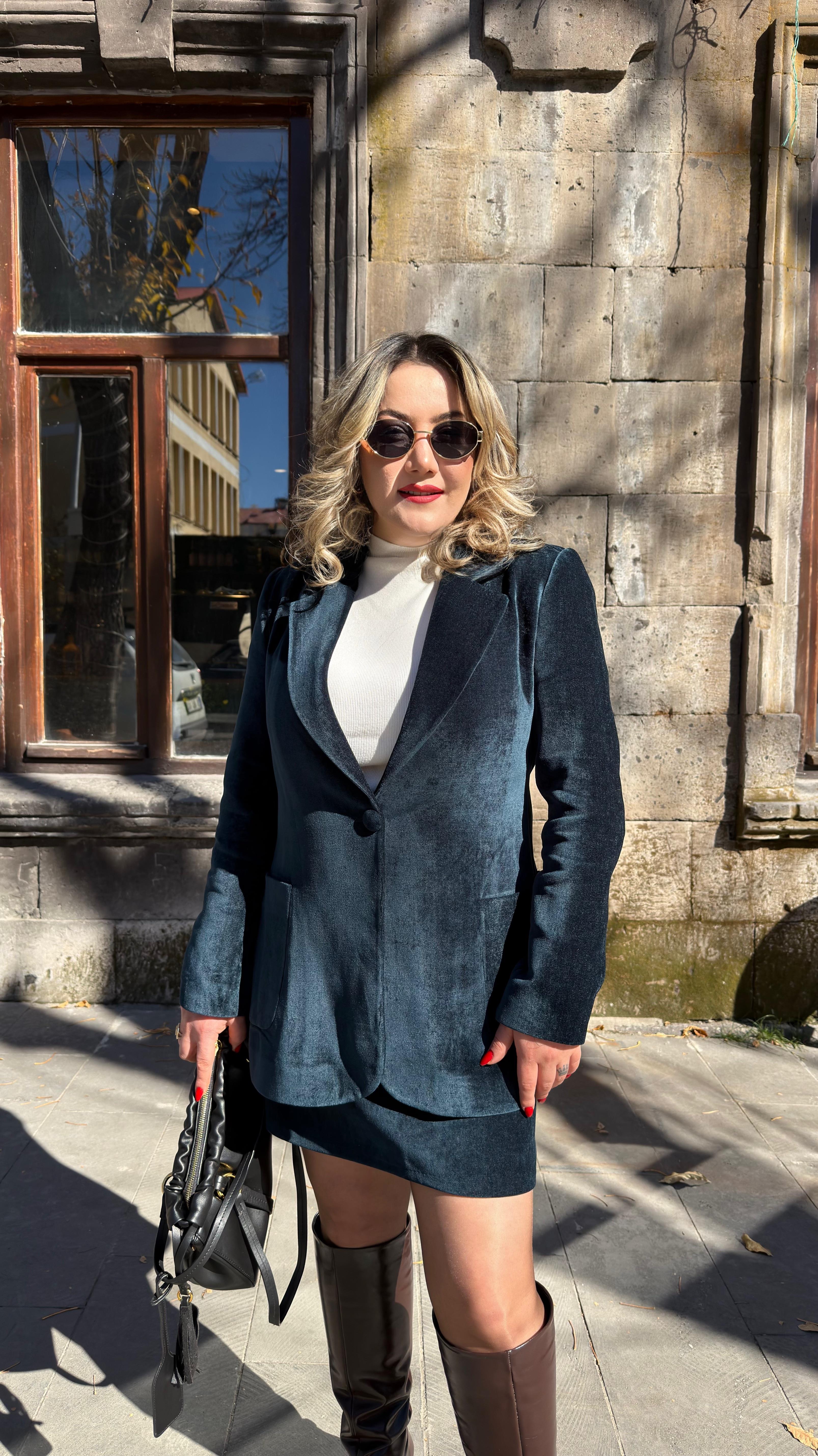 KADİFE BLAZER CEKET PETROL YEŞİL 