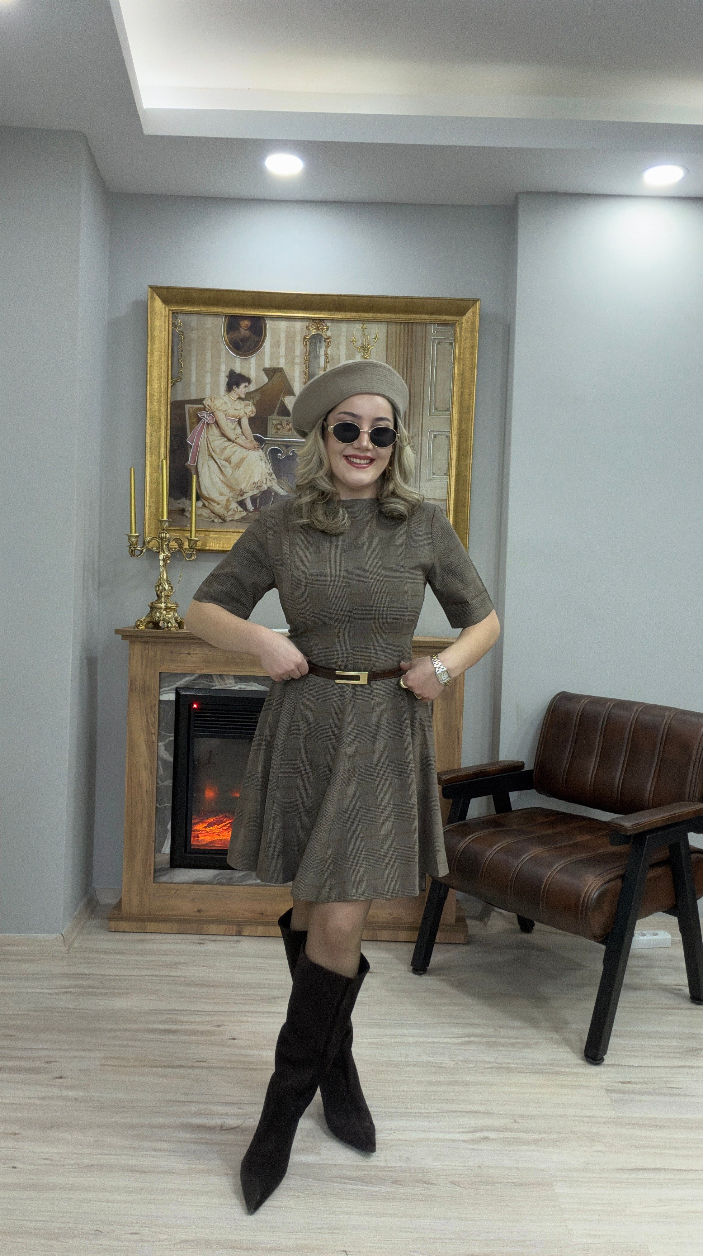 KAHVE GLEN EKOSE KLOŞ ELBİSE