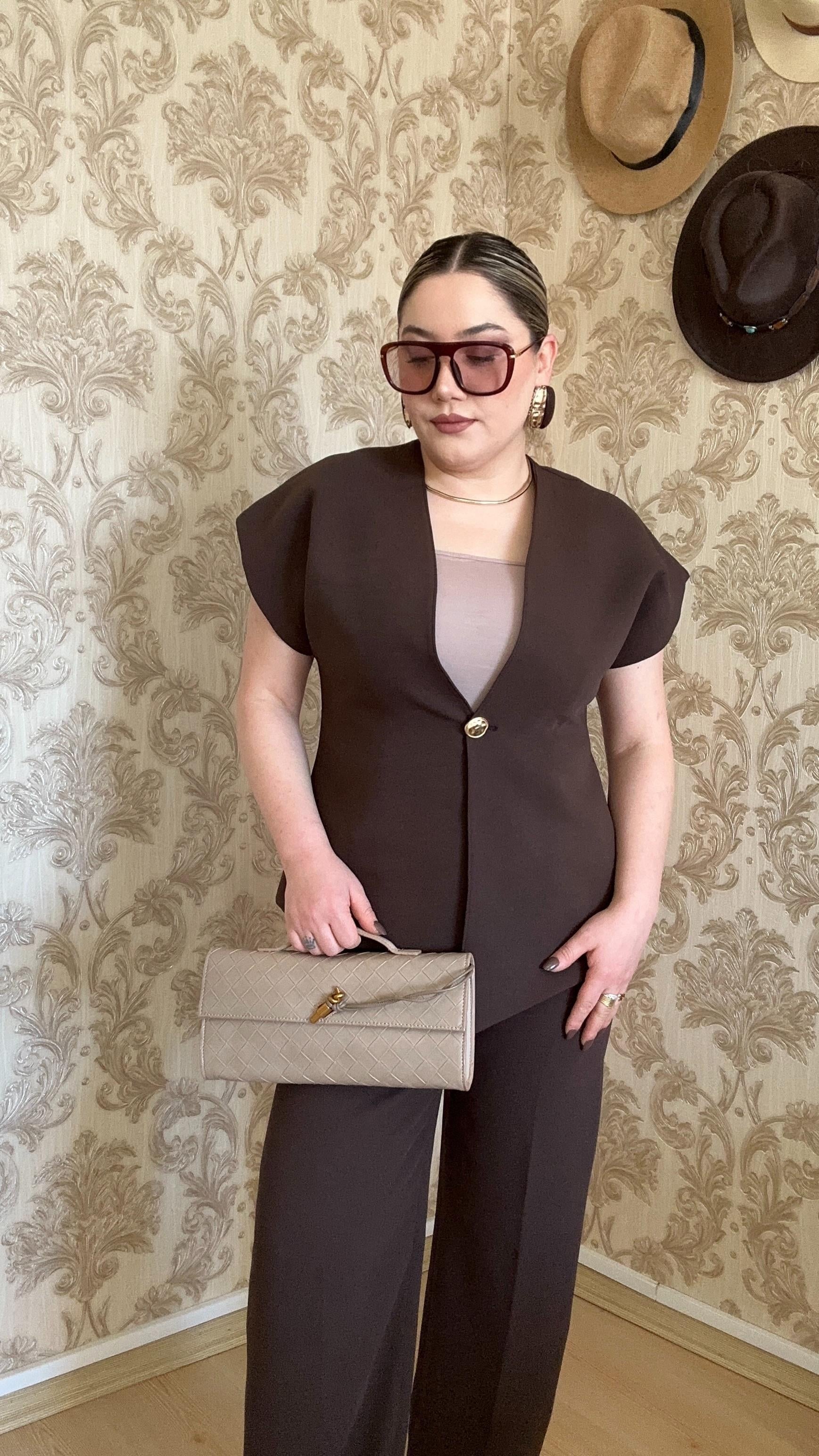 KAHVE KOLSUZ TEK DÜĞMELİ CEKET