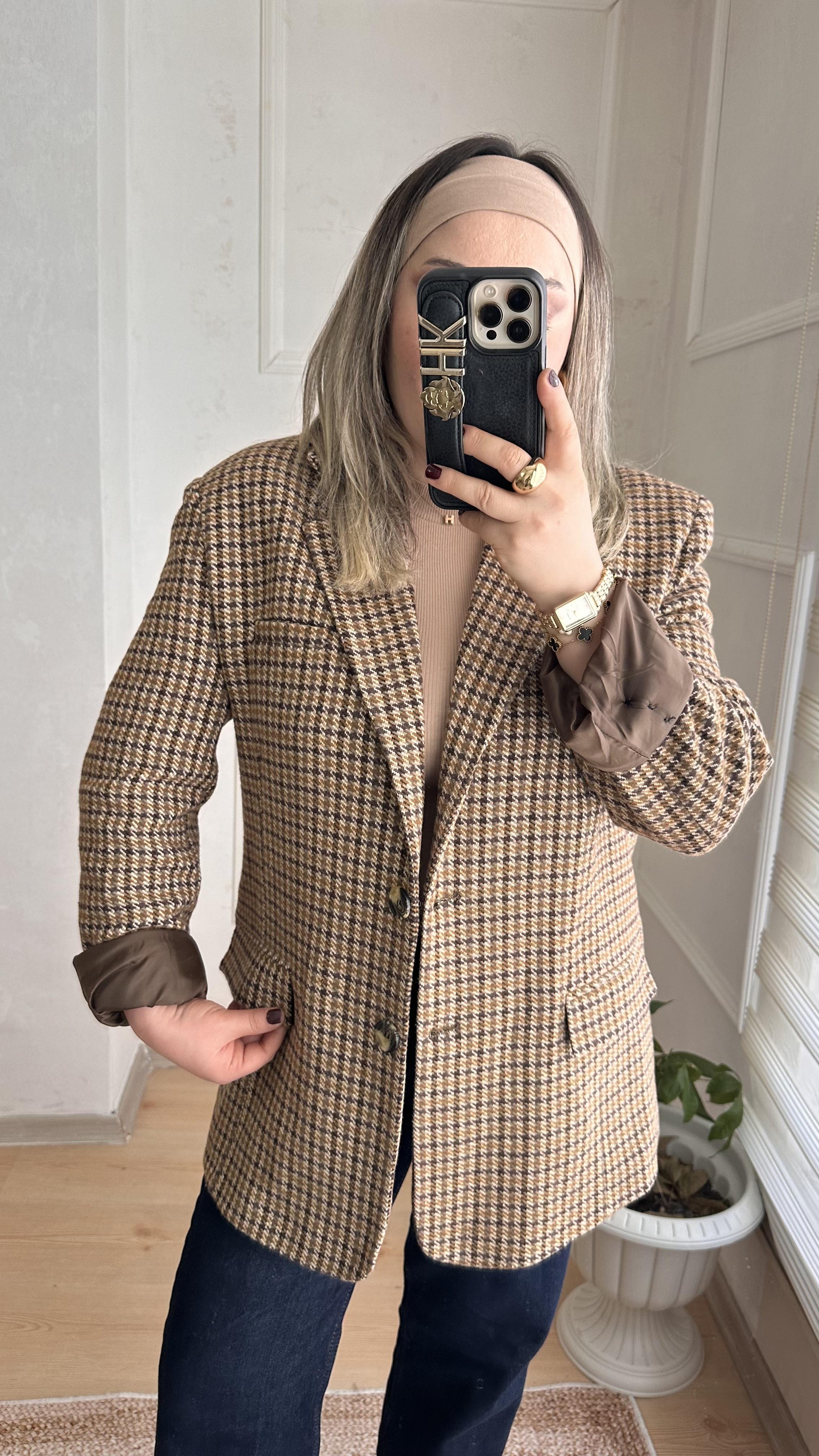 KARE DESENLİ KAŞE BLAZER CEKET