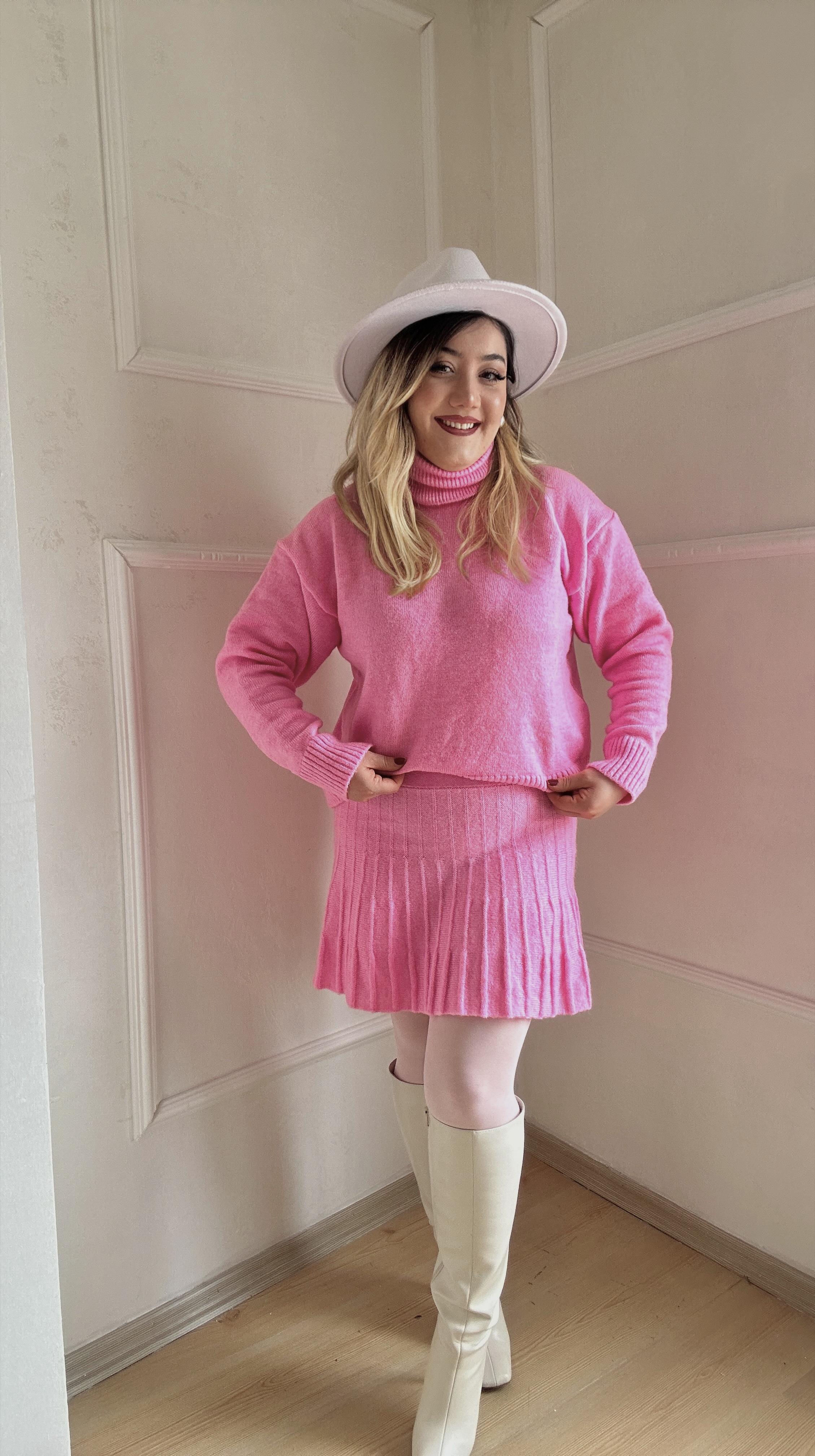 Kazak etek ikili takım pembe