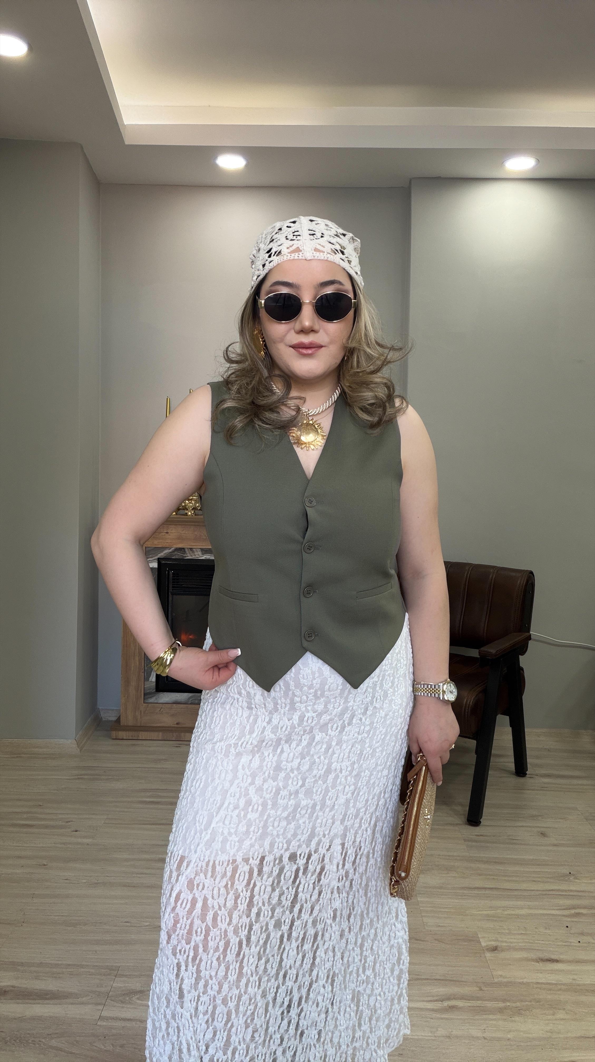 KEMER DETAYLI CEPKEN YELEK HAKİ