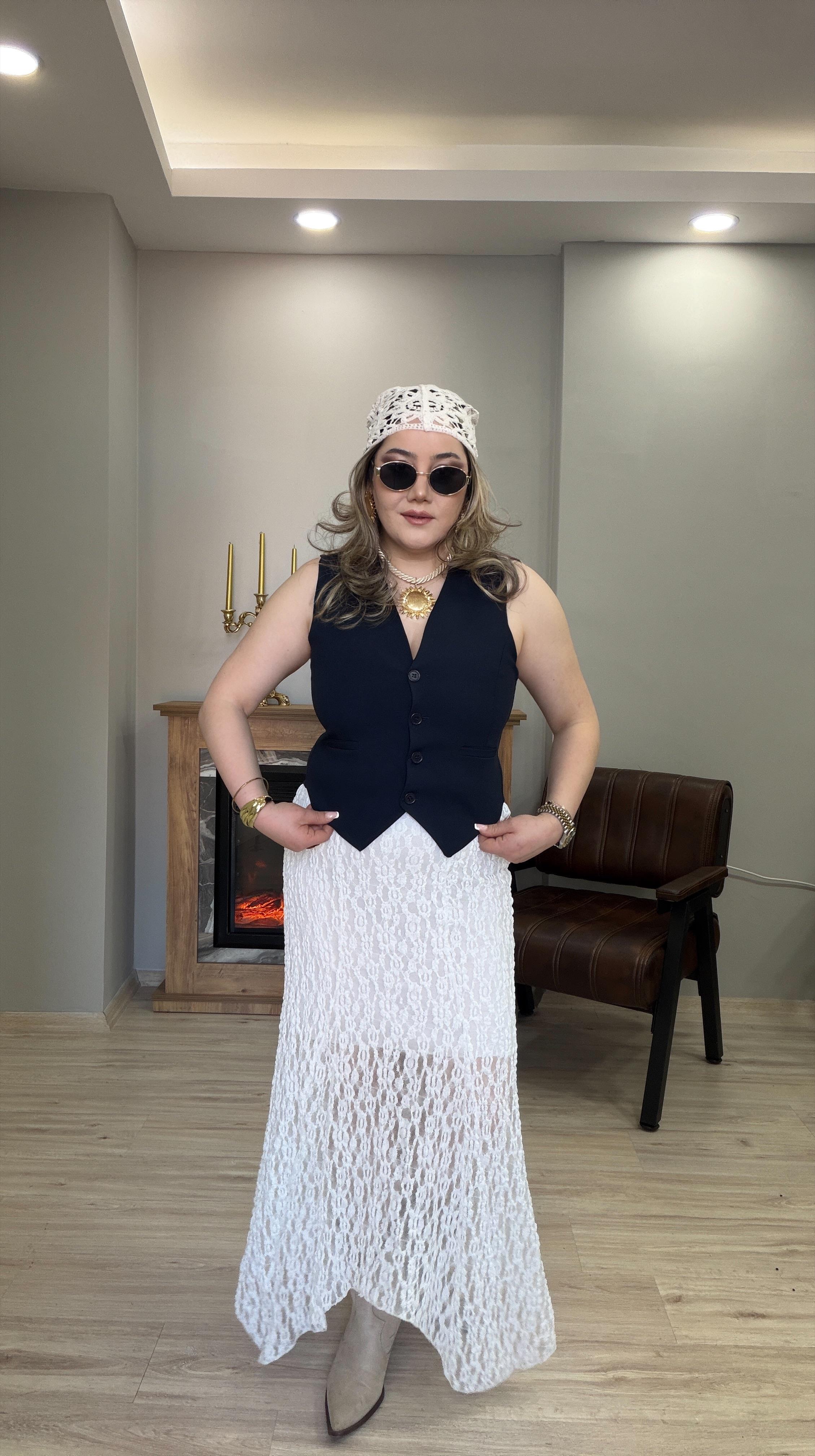 KEMER DETAYLI CEPKEN YELEK LACİVERT
