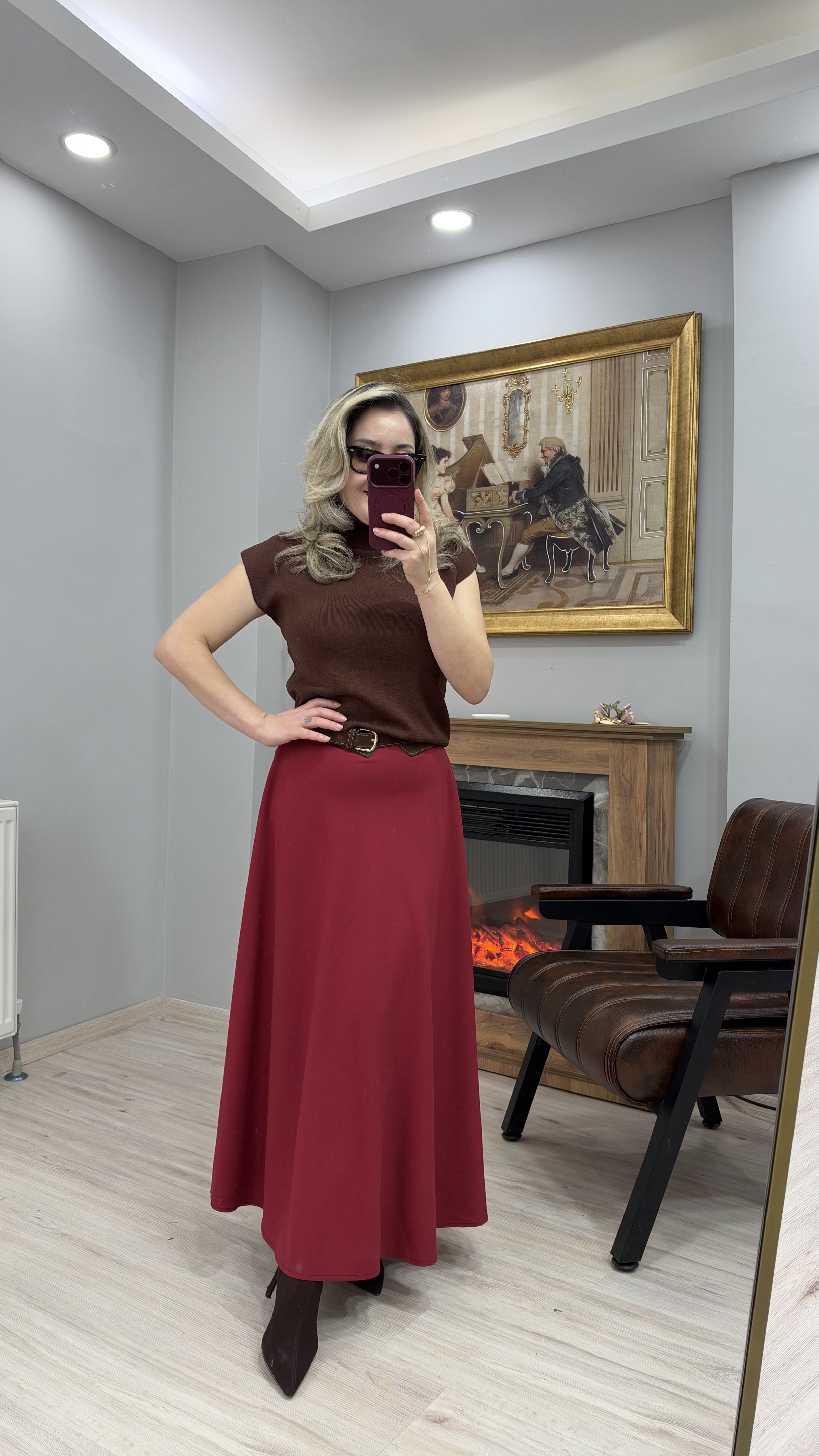 KEMERLİ ÇAN ETEK BORDO
