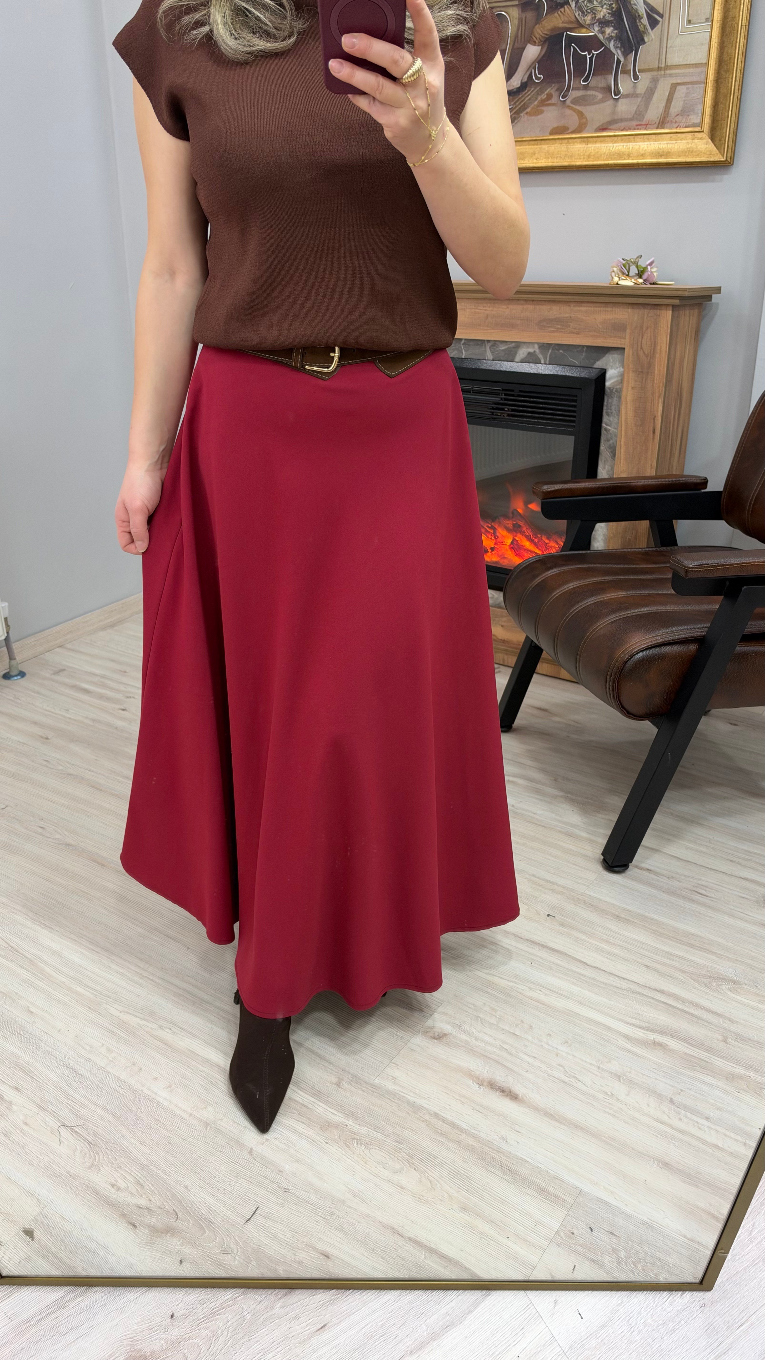 KEMERLİ ÇAN ETEK BORDO